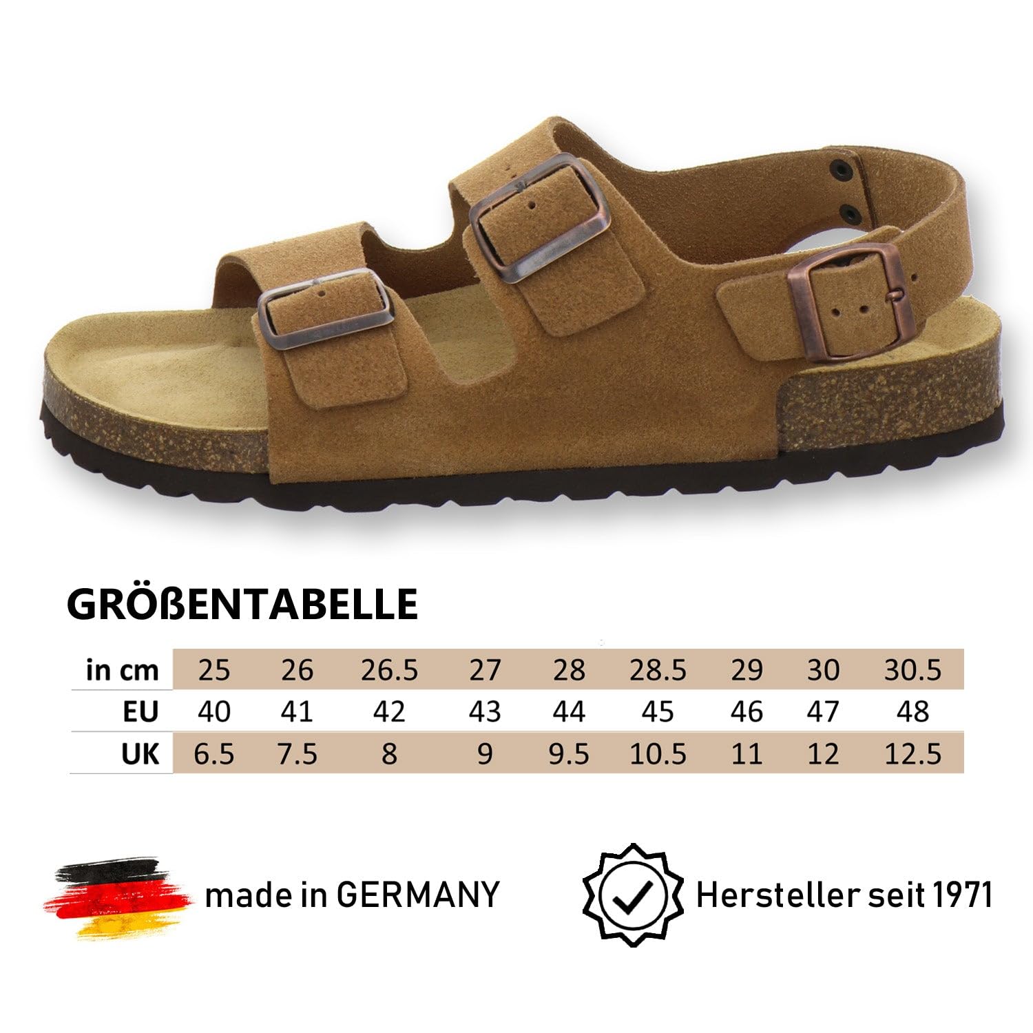 AFS-Schuhe Sandales confortables en cuir pour homme, taille 40-47, fabriquées en Allemagne
