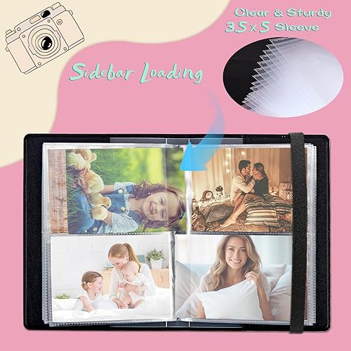 Miniatura 4 de Álbum de fotos de 3.5 x 5 pulgadas, capacidad para 80 fotos, cubierta de piel sintética, álbum de fotos con banda elástica fuerte, álbum de fotos