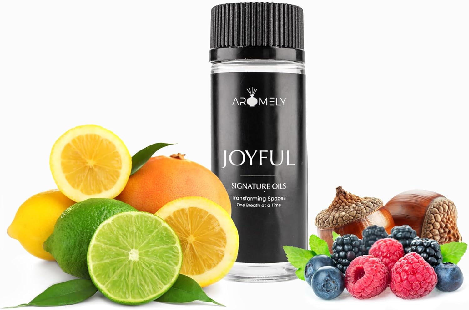 Joyful by Aromely Essential Diffuser Oil Blend - Signature Diffuser Aroma Scent - Luxurious Fragrance with Notes of Lemon, Oranges, Basil, BlackBerry, Red Berries, Musk and Oak (120ml)