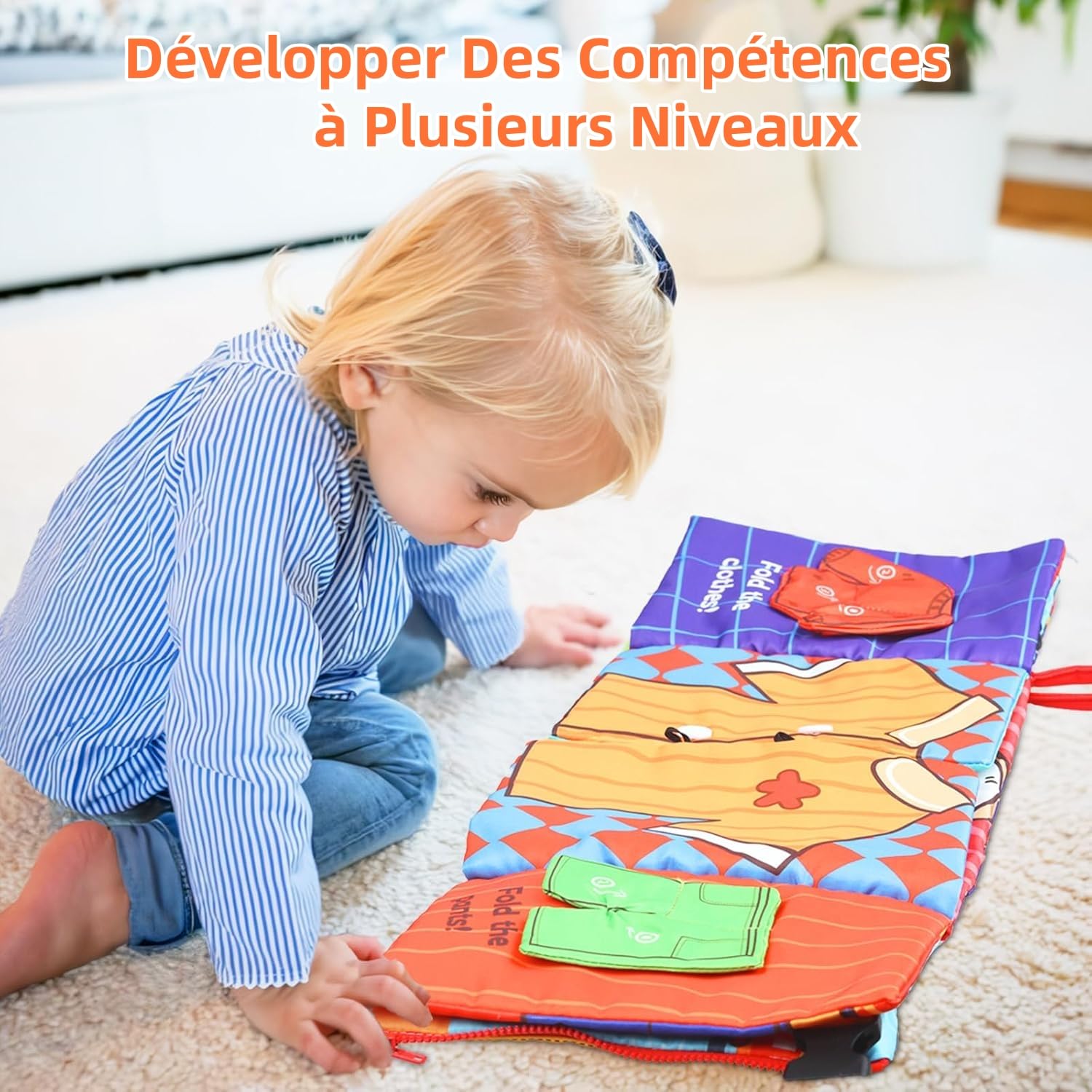Tokiyis – Busy Board Montessori 10 En 1 En Tissu Doux – Jouet éducatif 12-18 Mois – Fermetures, Lacets, Chiffres, Couleurs