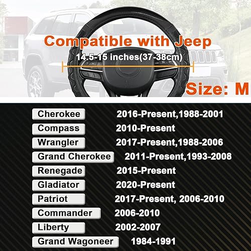 Miniatura 2 de GIANT PANDA Cubierta del volante para Jeep Wrangler, cubierta del volante del coche para Jeep Grand Cherokee y Cherokee - Negro