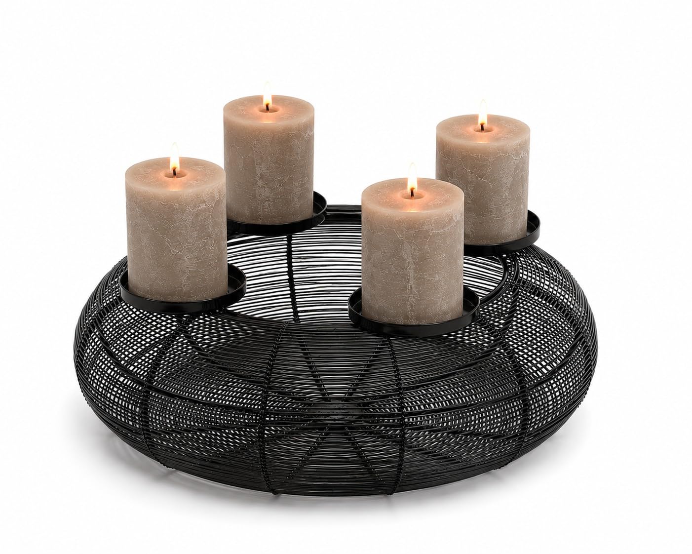 Edler Advents-Kranz Weihnachts-Gesteck aus Metall Ø 38cm schwarz Deko-Kranz Kerzenhalter Weihnacht Stumpen-Kerzenhalter Weihnachten Advent Winter Weihnachts-Deko Wohungs-Dekoration