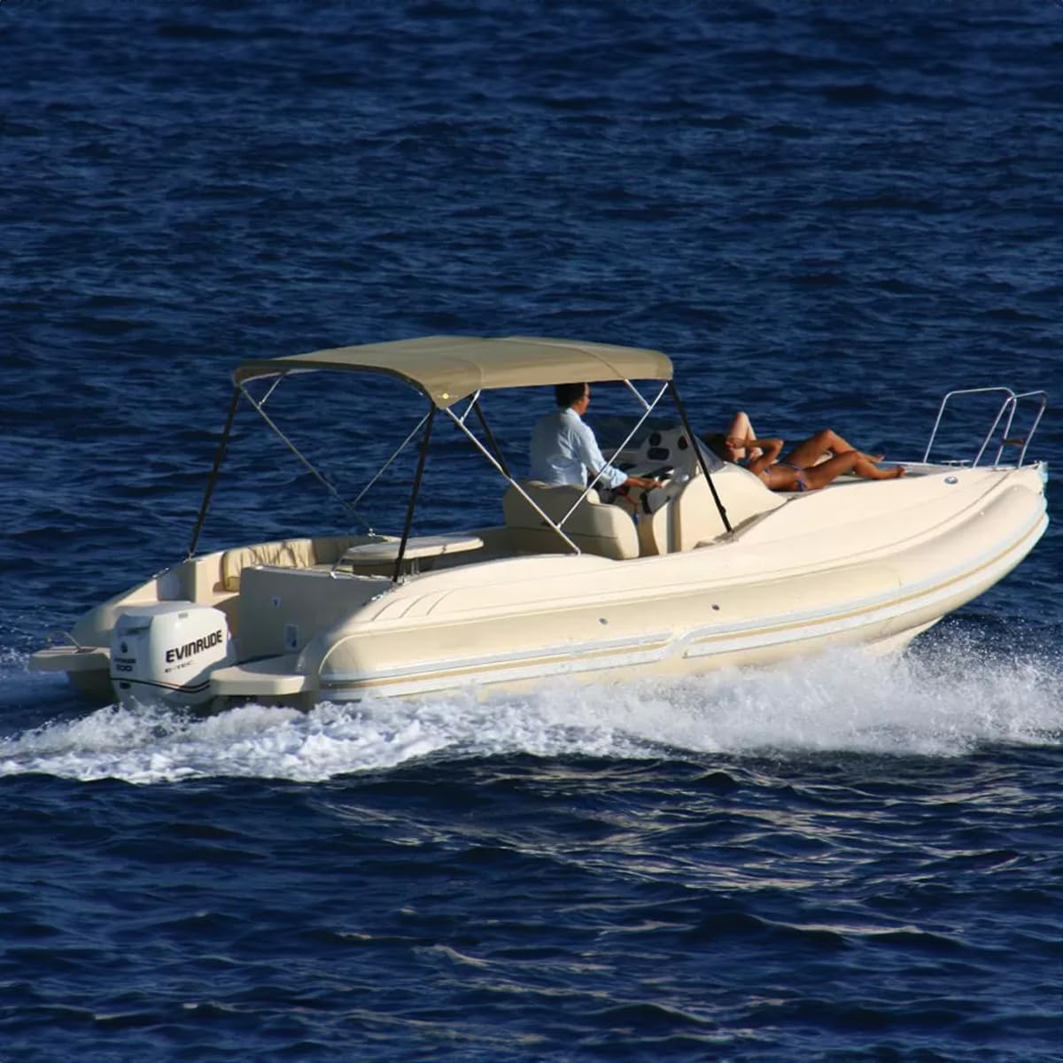 Oceansouth Bimini Top en acier inoxydable à 4 nœuds avec coffre de rangement intégré Gris foncé Largeur 2,3 m – 2,6 m