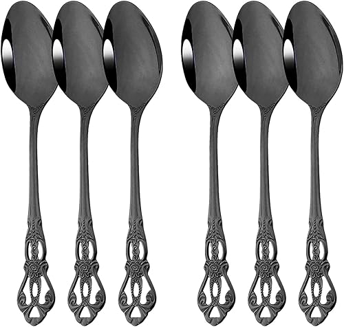 Miniatura 6 de Jankng Tenedor negro básico, 6 tenedores de acero inoxidable real con mango real, juego de tenedores de metal para comer ensalada de pescado,