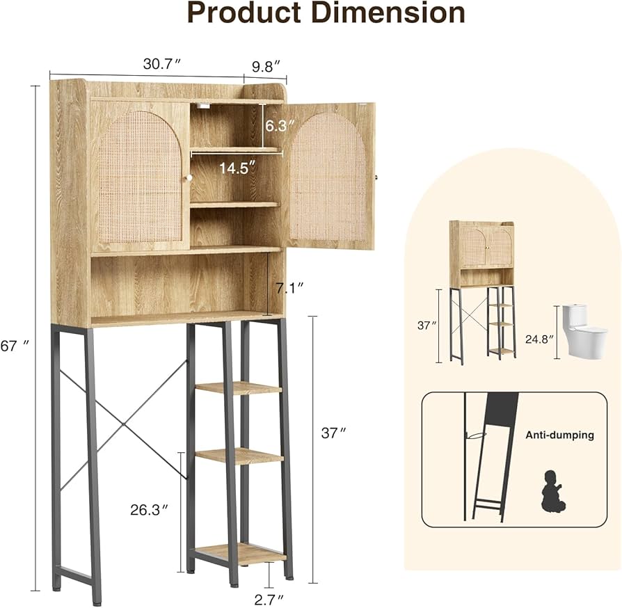 Amazon.co.jp: ラタン オーバーザトイレ収納キャビネット 調節可能な棚