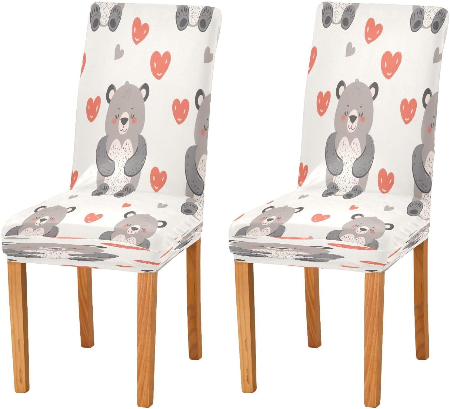 ALAZA Chair Covers for Dining Room, Cute Bear with Heart Seamless Stretch Chair Cover Sets Chair Protector for Formal Dining Celebration