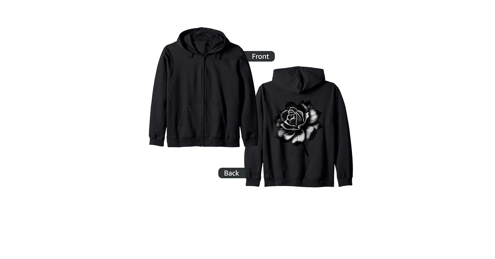 Amazon.com: Black and white Flower Graphic Design Zip Hoodie