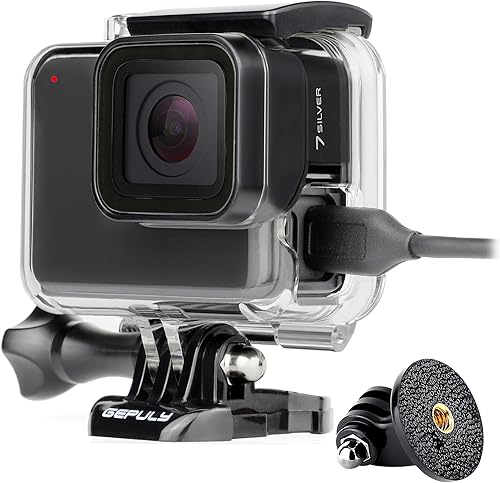 GEPULY Carcasa de esqueleto para GoPro Hero 7 PlateadoBlanco - USB Pass a través de lado abierto para grabación prolongadaAccesorios de protección