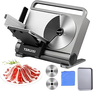 Meat Slicer, 200W Electric Slicer Machine Food Slicer, Foldable Deli Meat Cutter with 2 Removable 7.5" Stainless Steel Blade, 0-15mm Adjustable Thickness For Home Use, Meat, Cheese, Bread 110V
