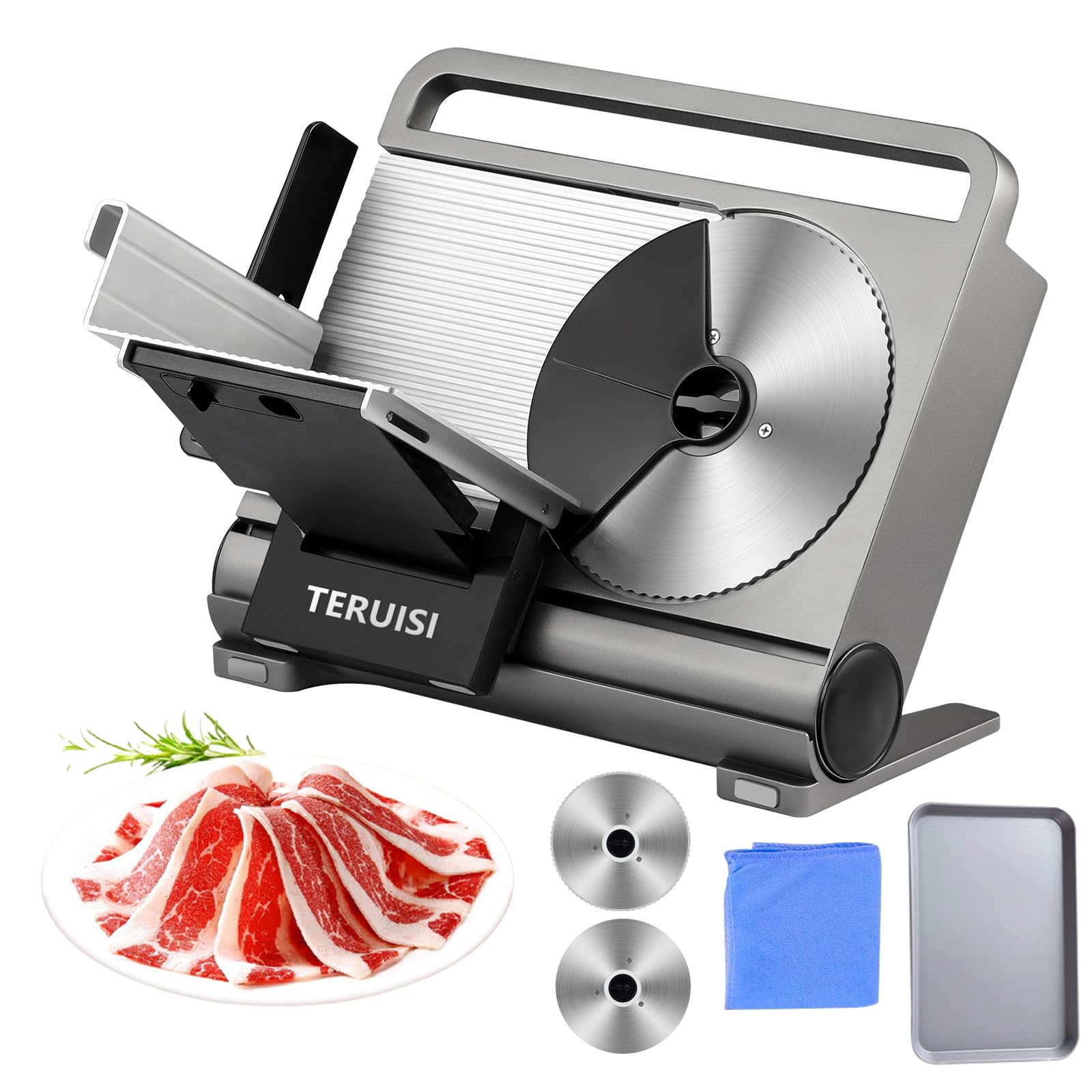 TERUISI Meat Slicer, 200W Electric Meat Slicer Machine Food Slicer, Foldable Deli Meat Cutter With 2 Removable 7.5