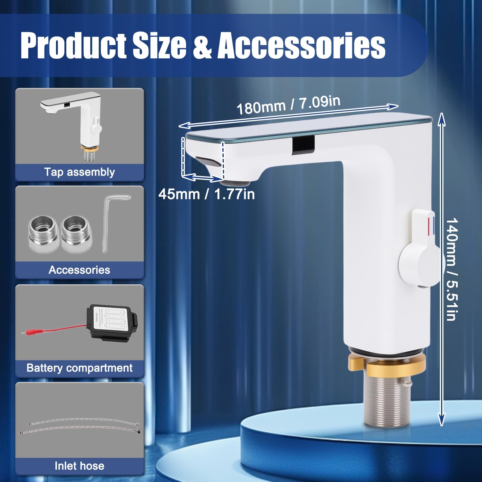 Gugxiom Rubinetto per Bagno Senza Contatto, Rubinetto Automatico con Sensore, Display Digitale, Miscelatore Acqua Calda e Fredda, Cartuccia in Ceramica, Rubinetto per Bagni, Cucine, Gabinetti (Bianco)