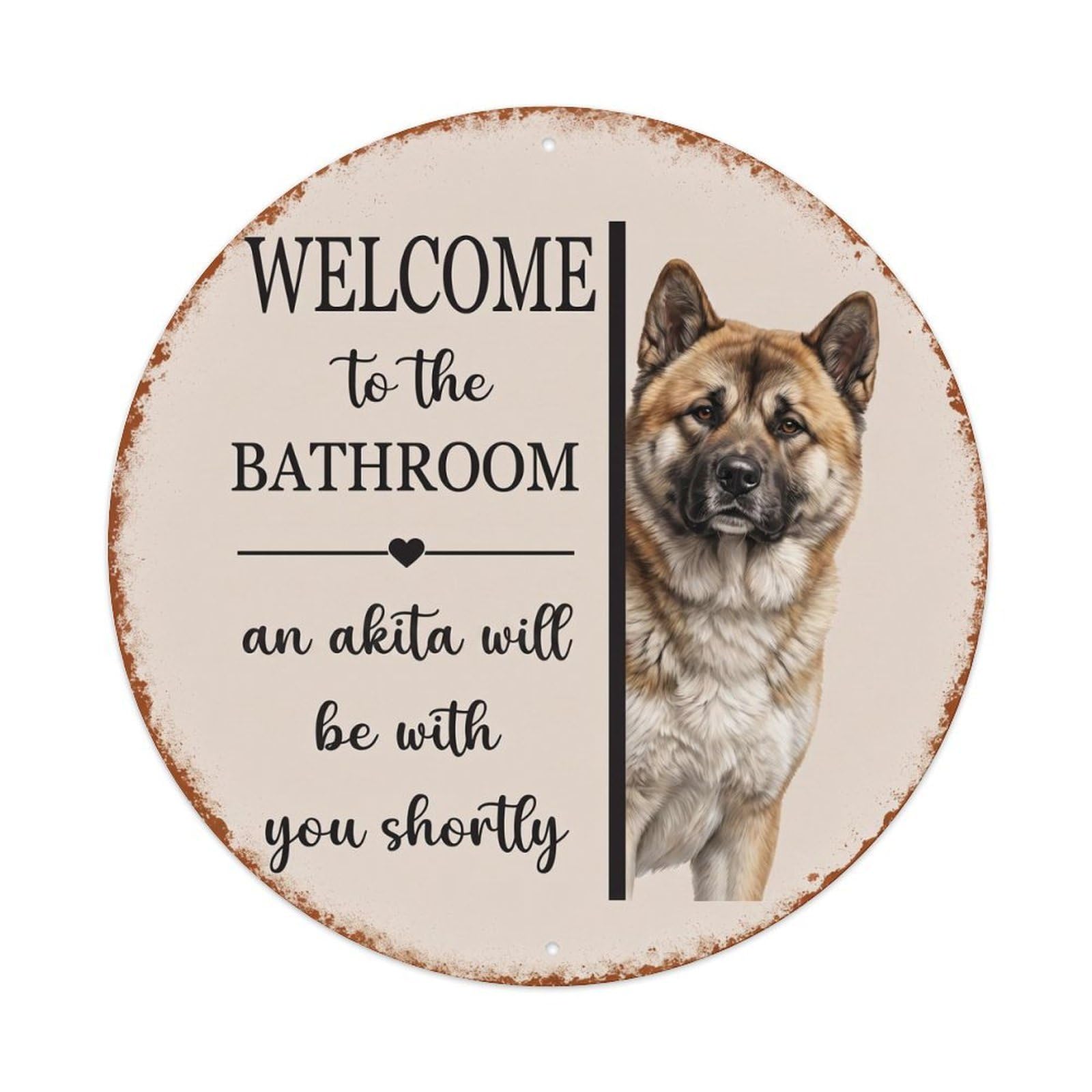 Vintage WELCOME To The BATHROOM Akita Dog Metal Tin Sign