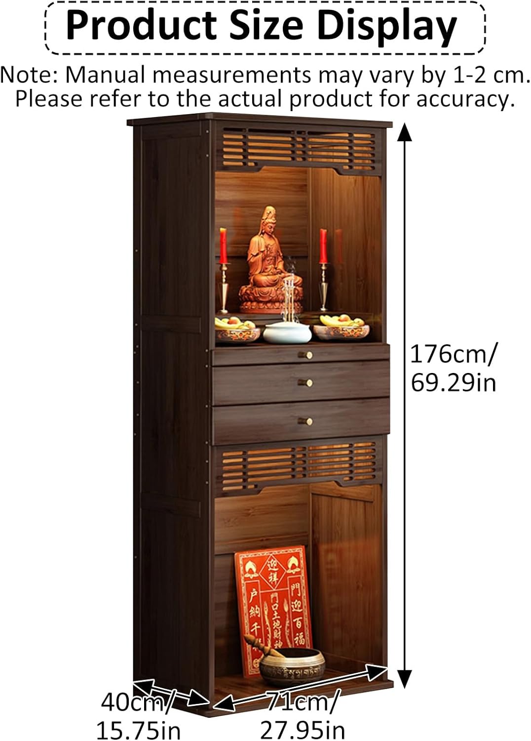 Personal Shrine Altar Table Chinese Cabinet Pedestal Offering Table Bamboo Prayer Meditation Table with Drawers and Storage for Living Room Bedroom Office(27.95x15.75x69.29in)