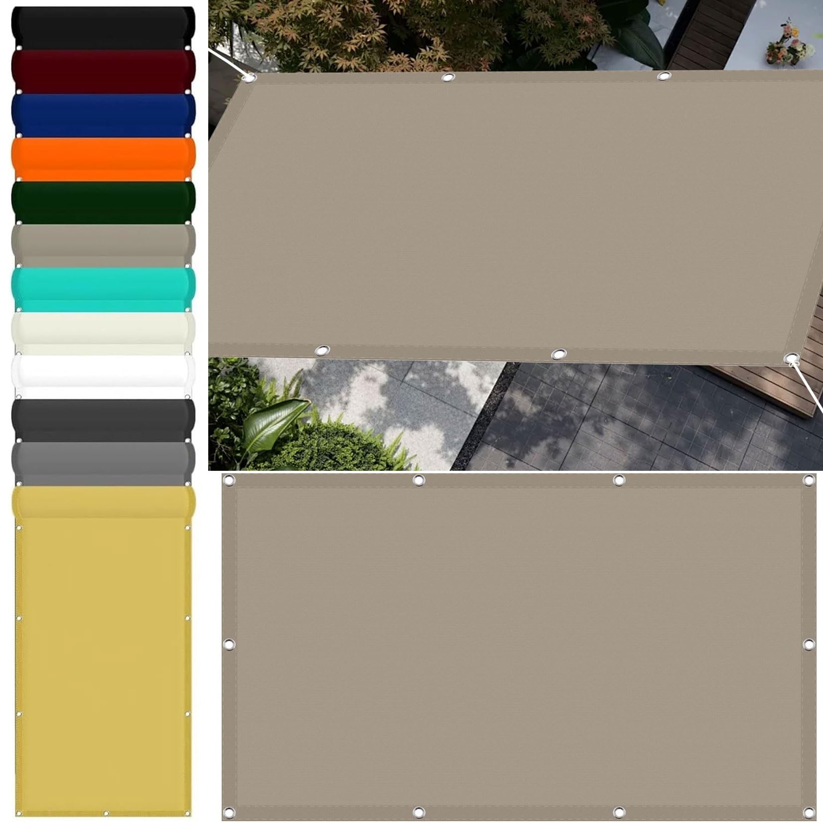 Voile d'ombrage imprenable contre la pluie et le vent 7x9 m taupe