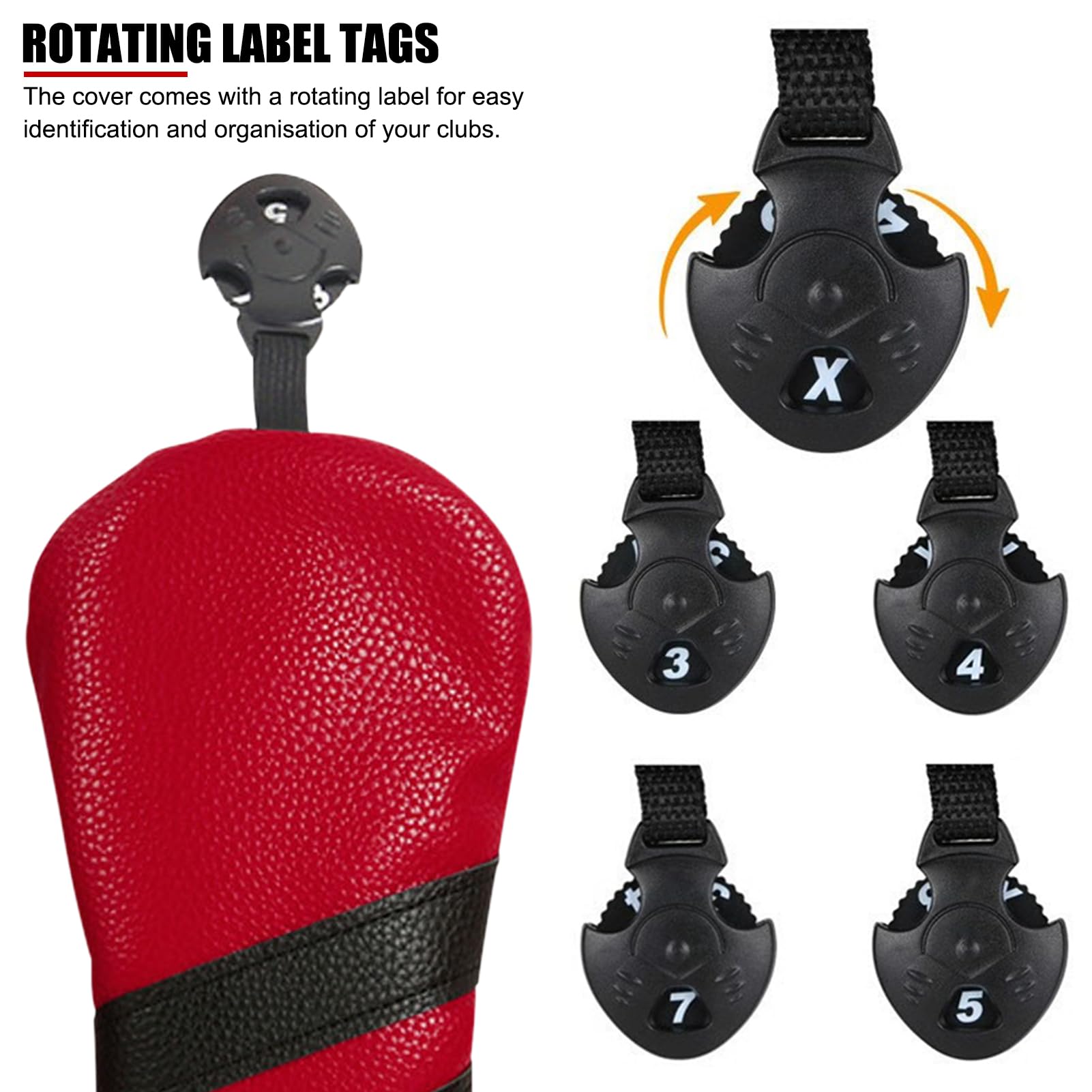 Golfschläger-Headcover-Set, 3 PU-Leder-Driver-Headcover, Fairway-Holz-Hybrid-Cover, drehbares Etikett, Schlägerschutz, Golfzubehör
