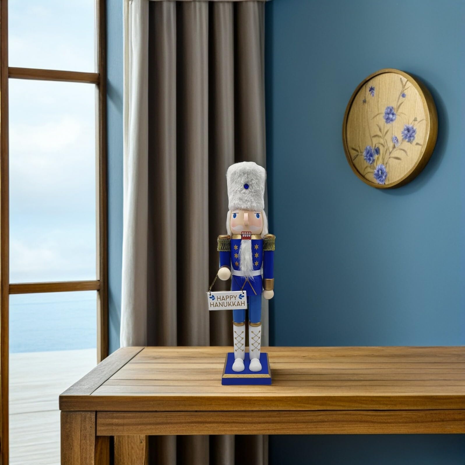 Cascanueces de Madera Tradicional para Hanukkah Figura Soldado Azul y de 38 CM Decoración Navideña para Mesa y Estantería Adorno Coleccionable Festivo Judío