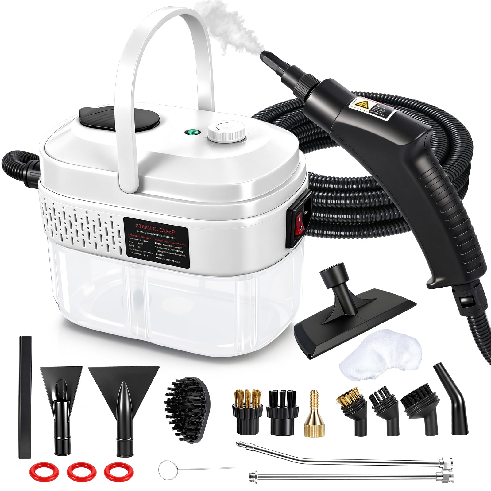Nettoyeur Vapeur Portatif 1500W, Nettoyage Haut avec 14 Accessoires, 3bar, 15s, 1400ml Steam Cleaner