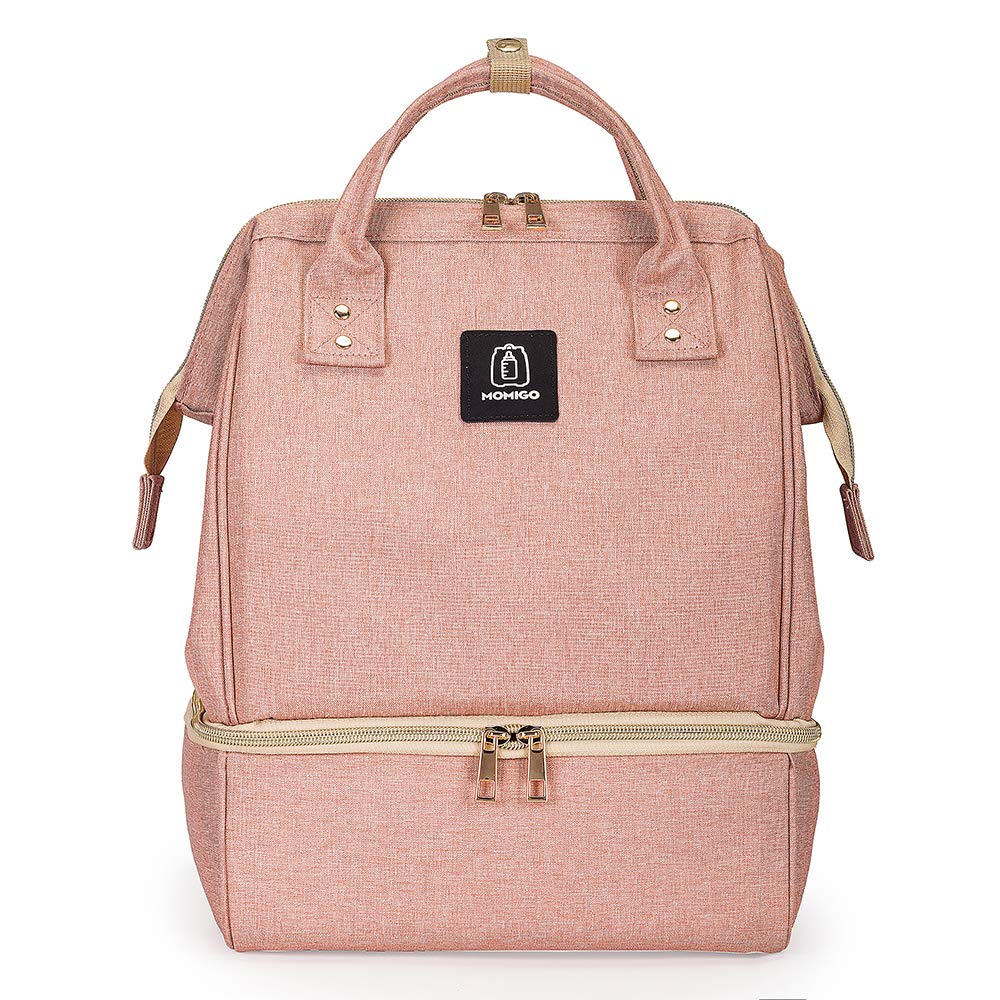 MOMIGO DiaperBreast Pump Backpack - Cooler and Moistureproof Bag Double Layer for Mother Outdoor Working Backpack with USB Charging Port, Large (Pink)