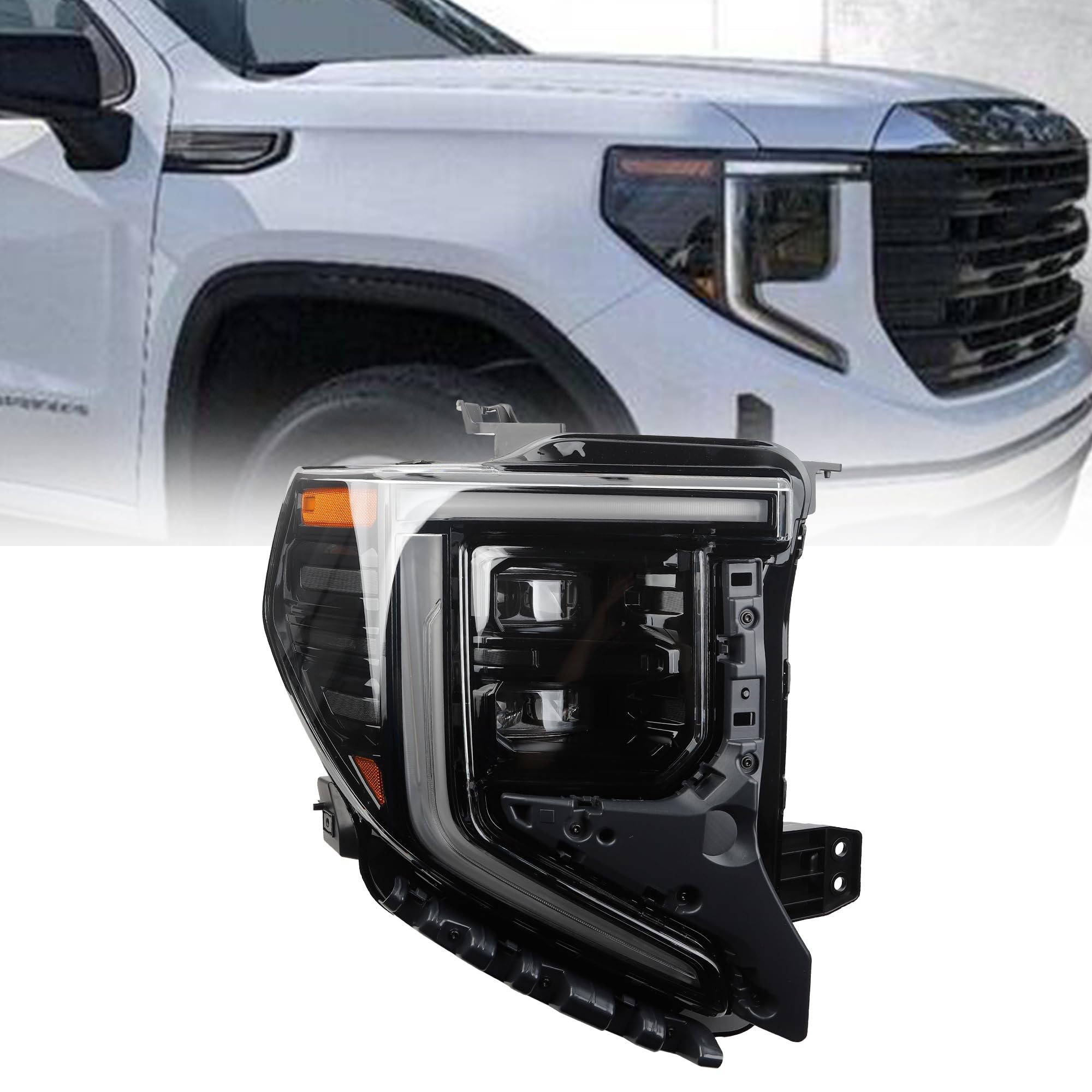 Photo 1 of Dasbecan Right Passenger side LED Headlights Assembly w/bulbs Compatible With 2022-2024 GMC Sierra 1500 Pro/SLE/Elevation LED Headlamp Turn Signal Replace# 85604122