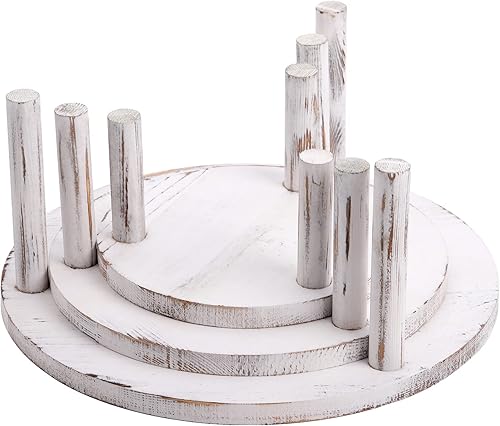 Miniatura 4 de Elsjoy Juego de 3 elevadores de madera para cupcakes, soporte redondo de madera para tartas, juego de exhibición de postres, soporte para cupcakes