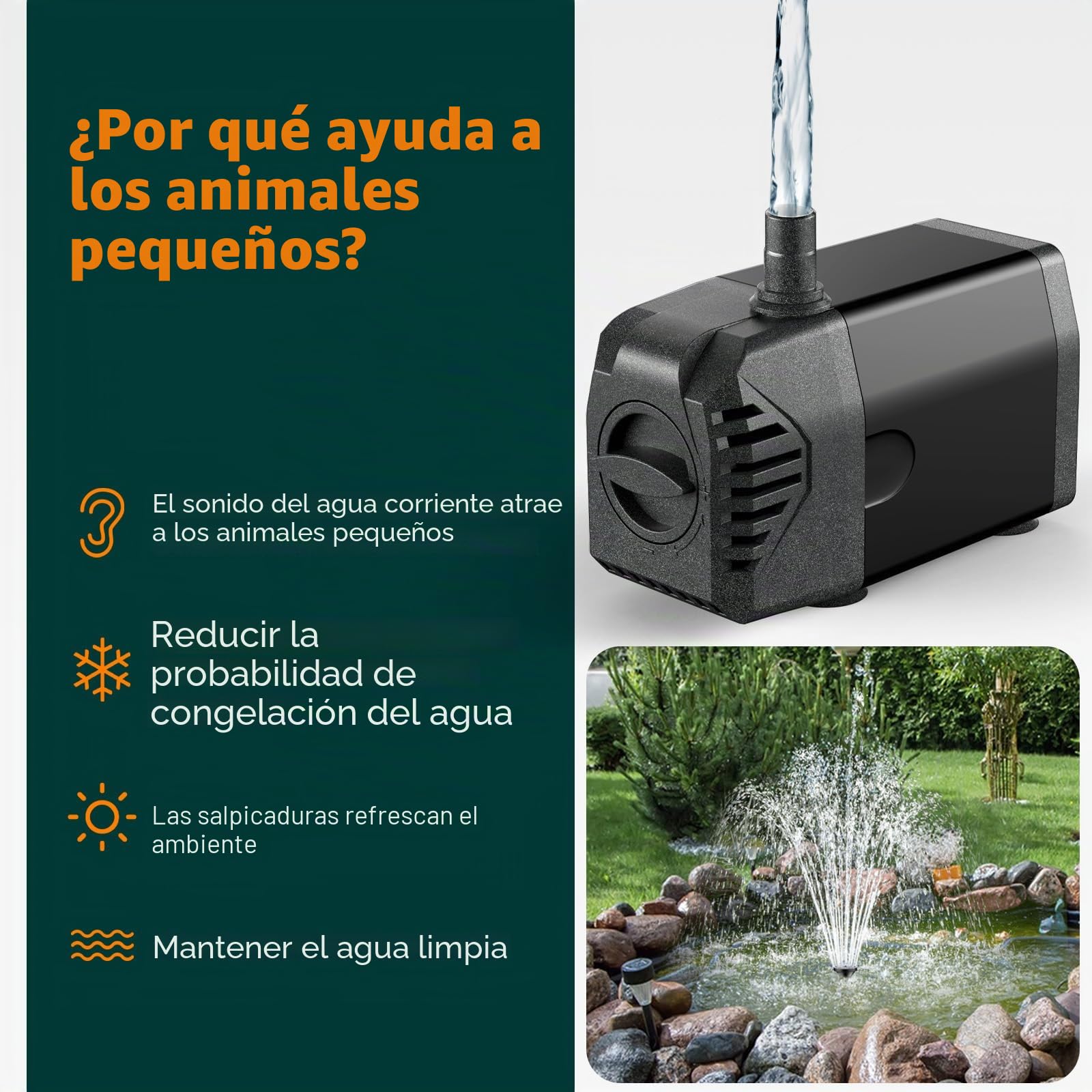 POPOSOAP Bomba solar para estanque de 20 W, 1000 L/h con flujo ajustable, cable de 5 m, bomba de agua solar antiobstrucción para exteriores, jardín, estanque, características del agua