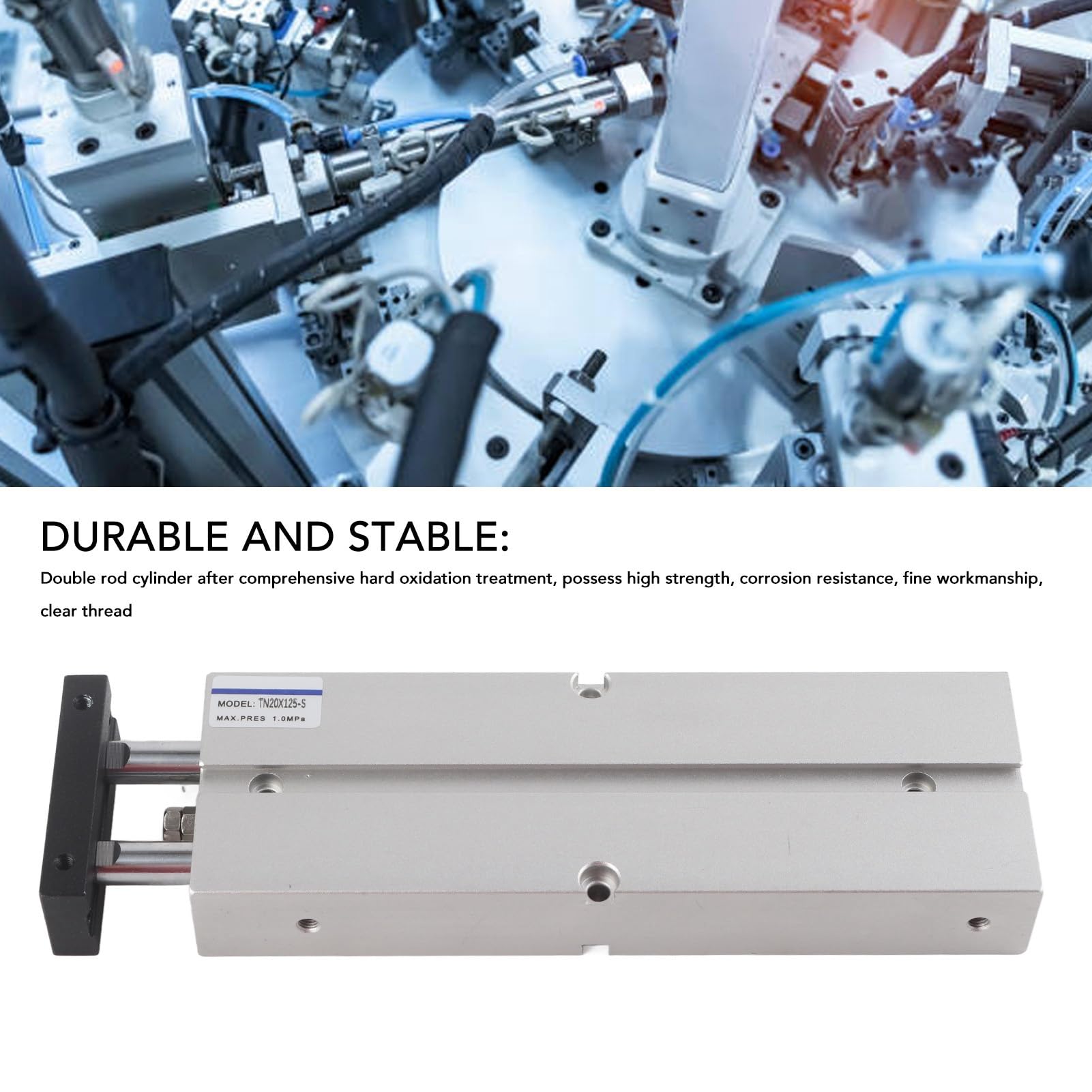 Double Acting Cylinder, Compact 125mm Stroke Good Sealing Rustproof High Strength Double Rod Cylinder Aluminum Alloy for Industrial Use