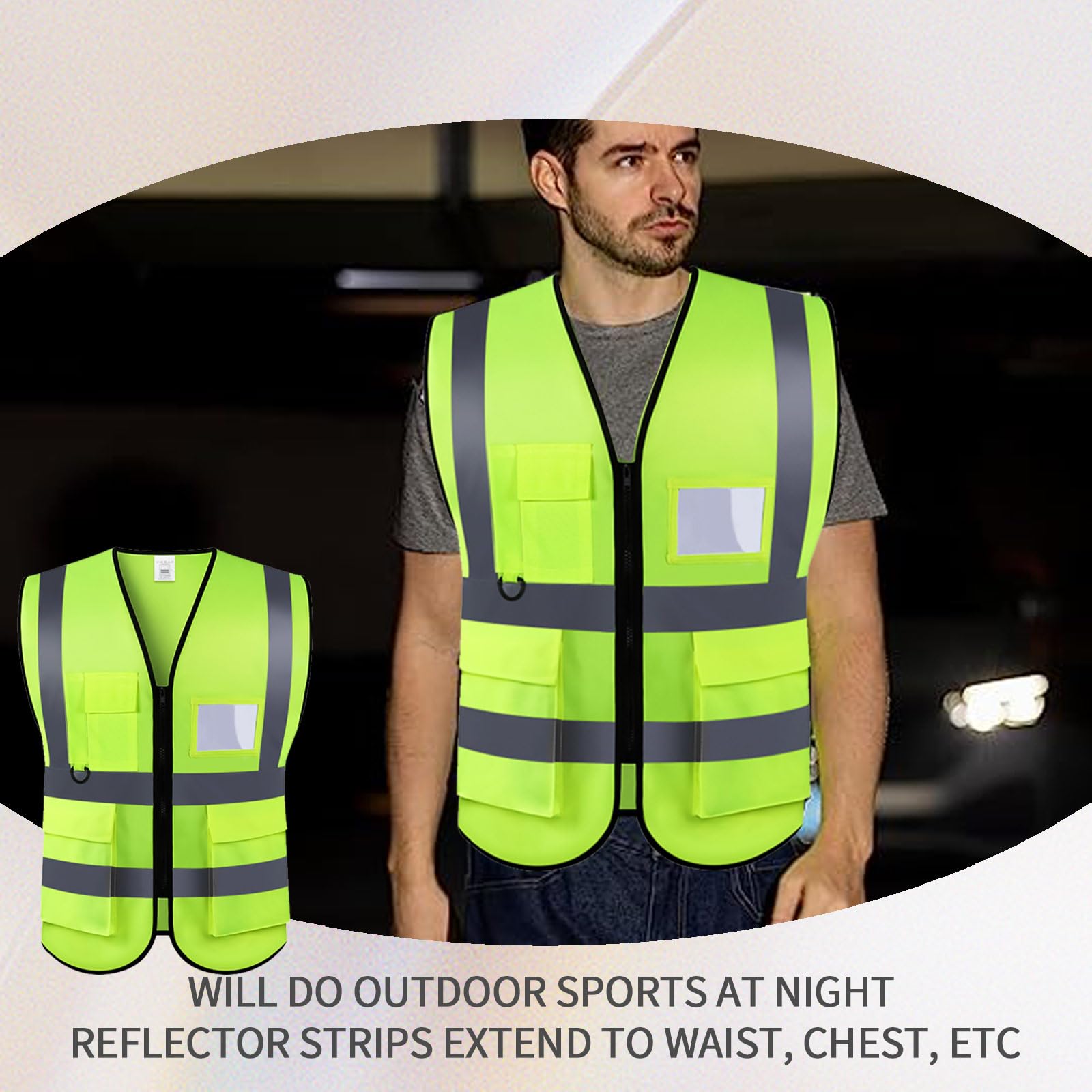 2 Pezzi Gilet di Sicurezza Antinfortunistici Alta visibilità Giacca da Lavoro Riflettente ad Alta visibilità manageriale Gilet Zip Brace Security Porta Cellulare ID Tasca