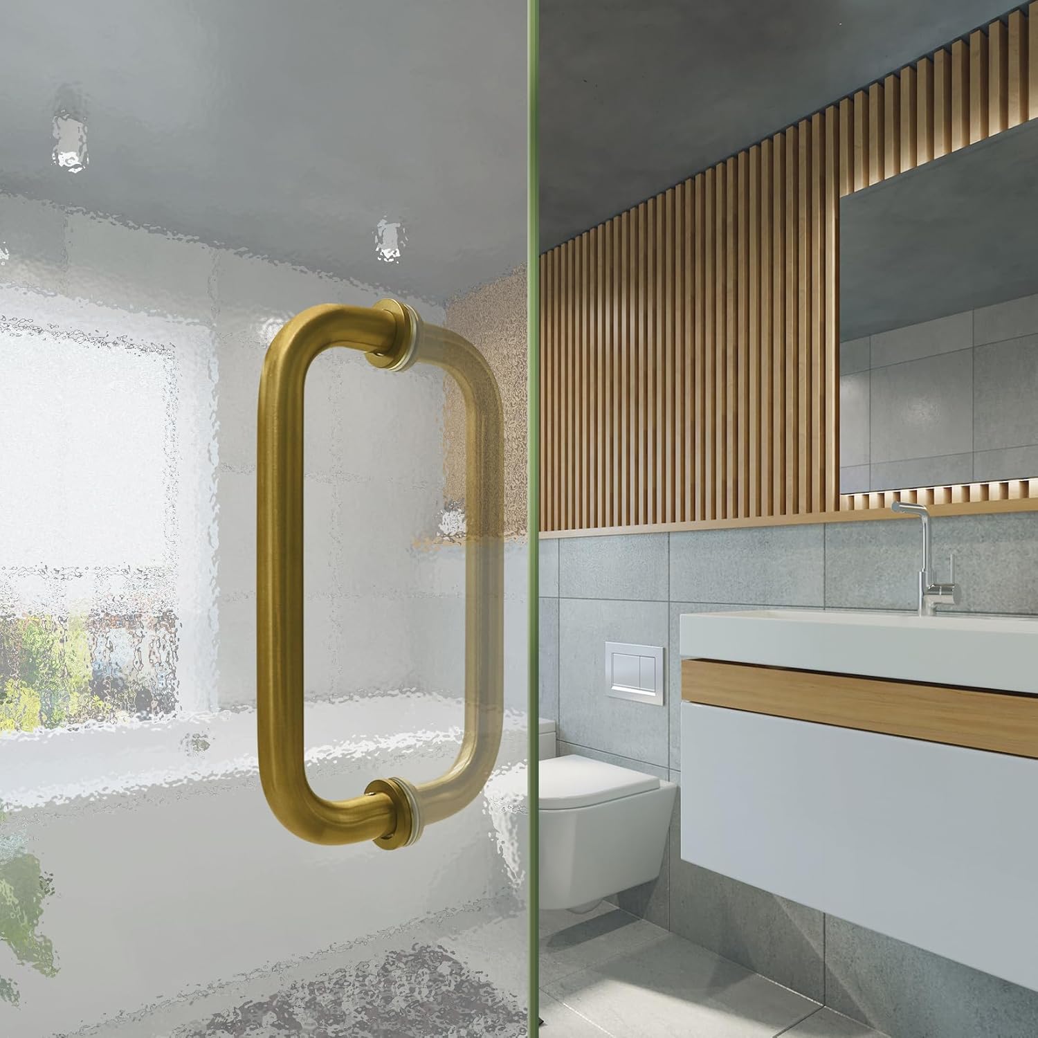 CKB 8" Shower Door Handle. Double Side Shower Door Pull Compatible with 1/4" to 1/2" Glass Thickness. 304 Stainless Steel Glass Door Handle with Brusheld Gold