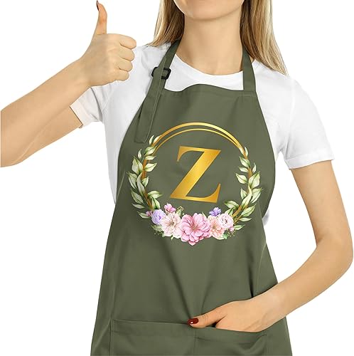 Miniatura 32 de ROKO CLOTHING Delantal de iniciales personalizadas con bolsillos, delantales de cocina personalizados para mujeres para hornear cocinar cuello