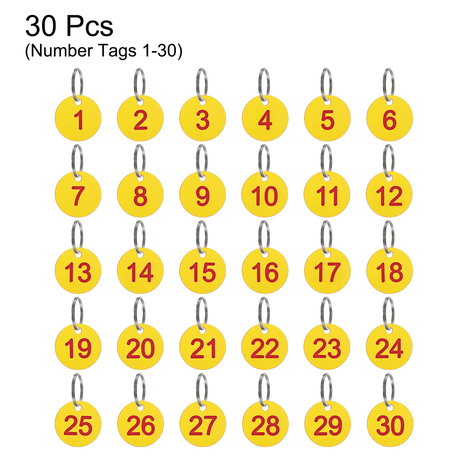 Etiquetas De Matrícula Numeradas De Acero Inoxidable - Pack Del 1 Al 30, Con Anillos, Ideales Para Organizar Llaves, Tarjetas O Identificación