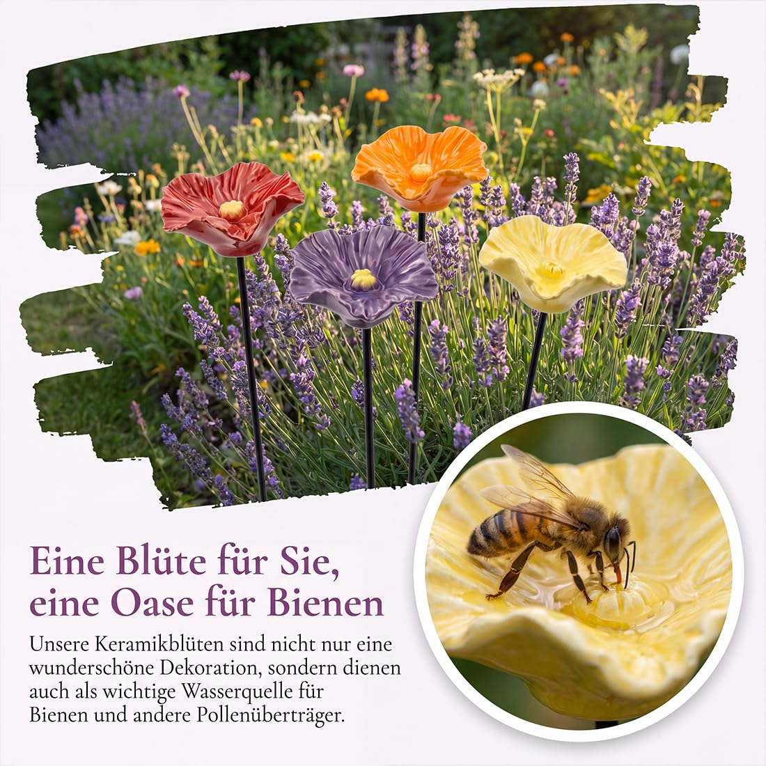 2026 Neu Handgemachte BienenblüTen – Wetterfeste Keramik-TräNken, 4er-Set, BienenträNke Keramiks Blume, Handgemachte BienenblüTen Keramiks FüR GäRten Und Den AußEnbereich (4PCS)