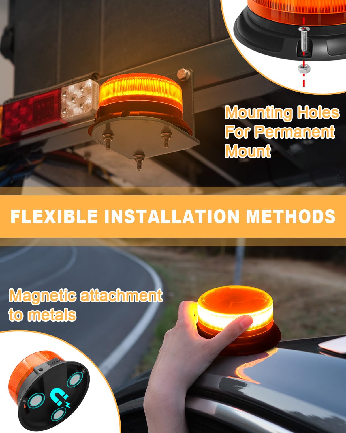 Dinfu Rundumleuchte 12V Magnet Gelb LED Warnleuchte Orange warnleuchte auto 24V Warnlicht für