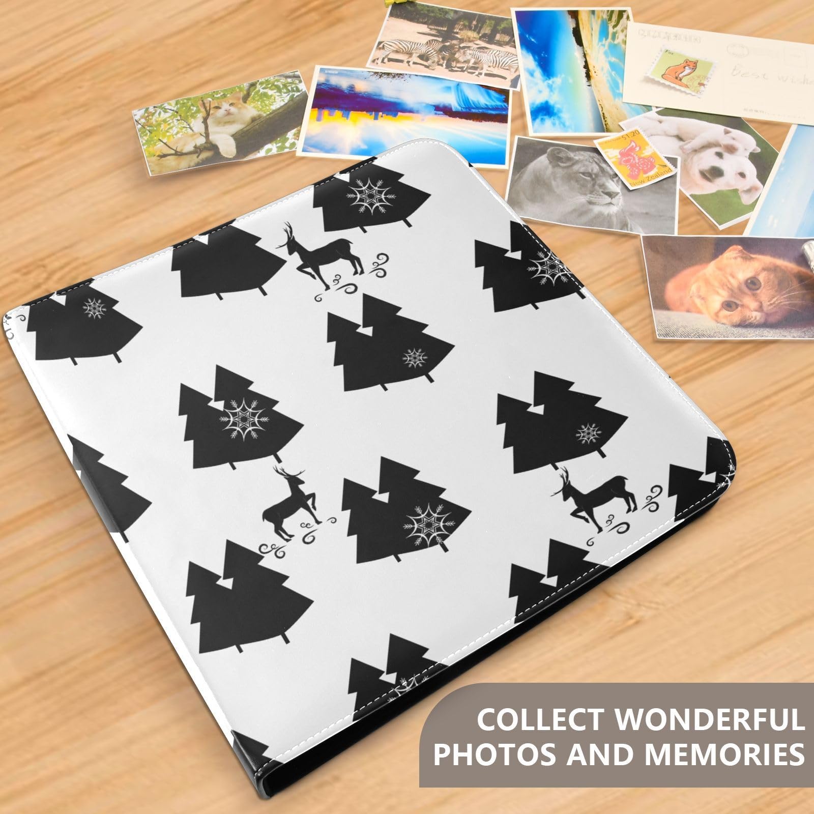 Álbum de fotos autoadhesivo con diseño de árbol de Navidad para fotos de 4 x 6, 5 x 7, 6 x 8 pulgadas, color negro
