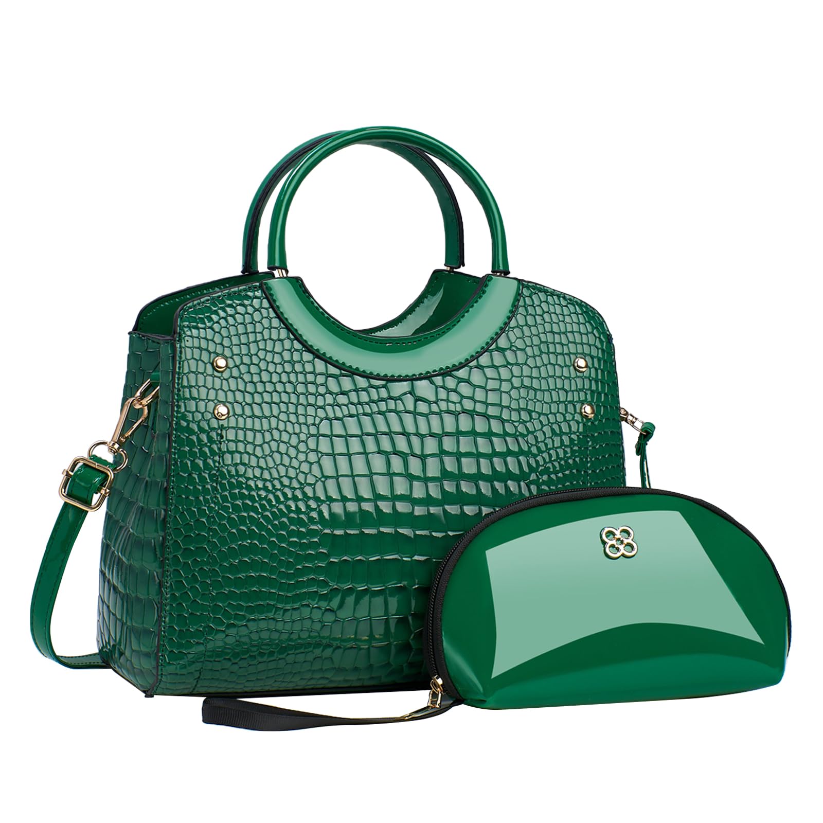 CORIOS PU Pelle Borsa a Mano da donna Modello Coccodrillo Borsa a Tracolla Impermeabile Borse a Spalla Grande Capacità Borsa per la Spesa Retro Borsa Tote Elegante Borse Messenger 2 Pezzi Verde