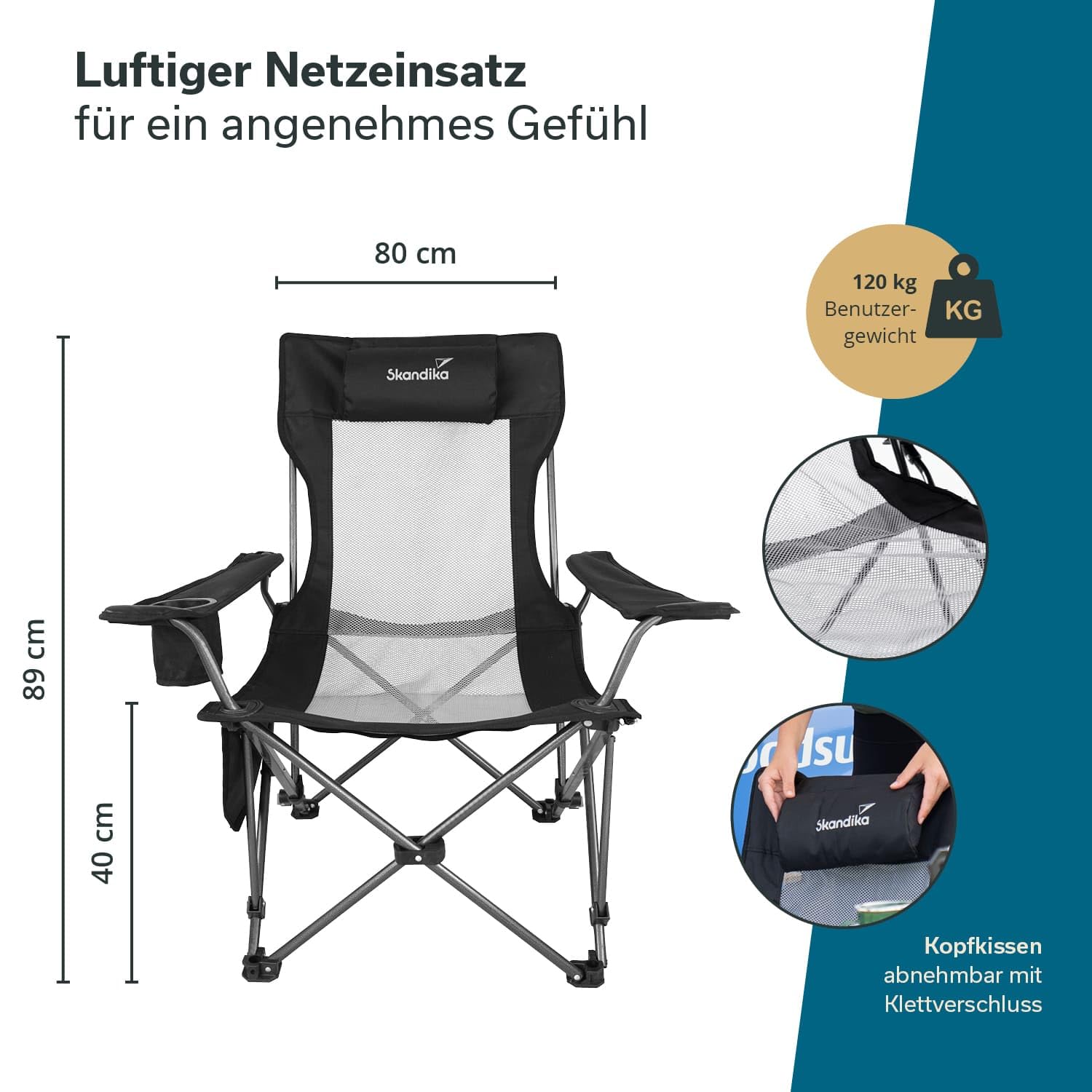 Skandika Campingstuhl mit Fußablage Toras | 2-in-1 Liegefunktion, Faltbarer Liegestuhl, verstellbare Rückenlehne, leicht, Klappstuhl mit Getränkehalter, Strandstuhl klappbar Camping Stuhl Faltstuhl