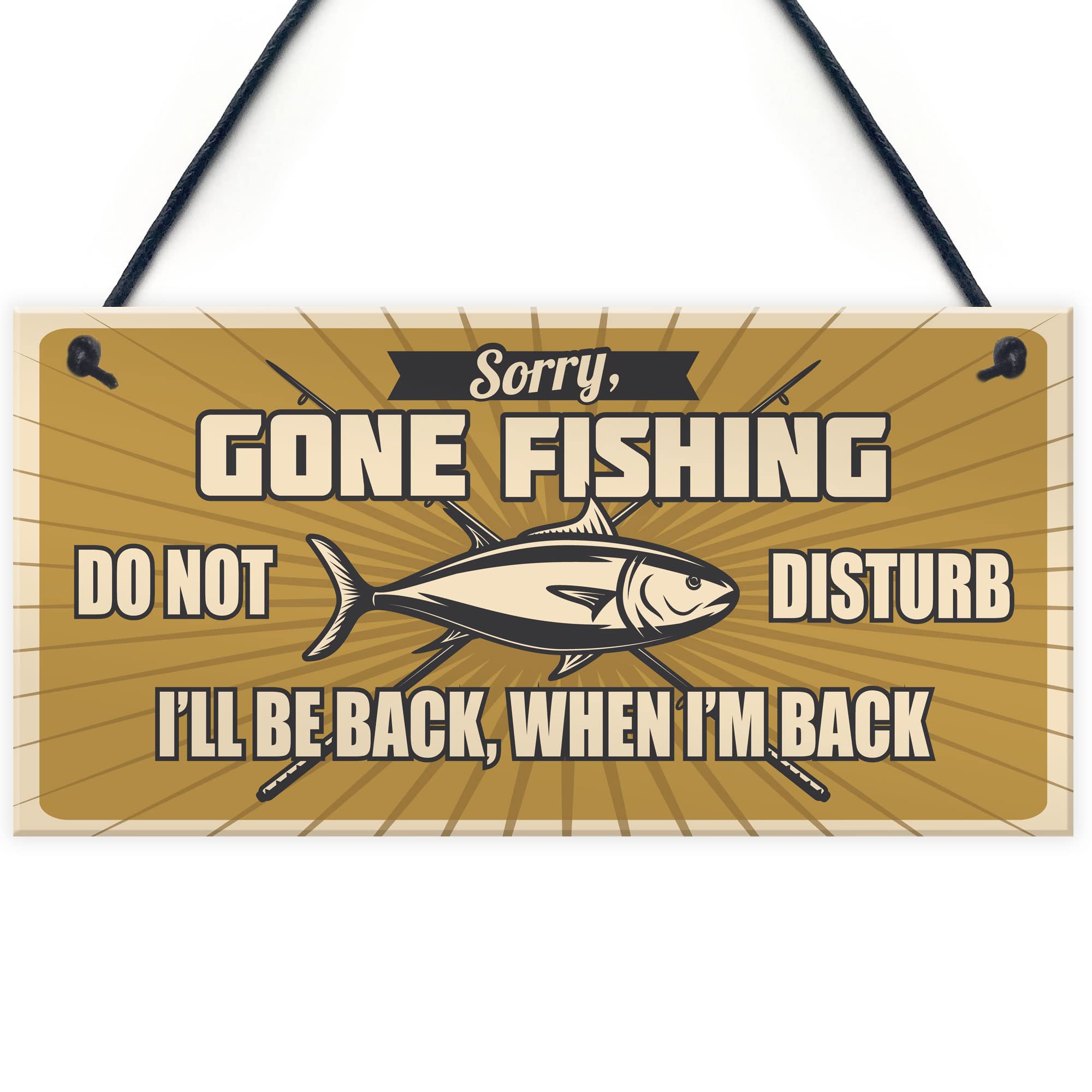 Red Ocean Funny Fishing Fisherman Sign GONE FISHING Garden Shed Man Cave Plaque Grandad Dad Gift