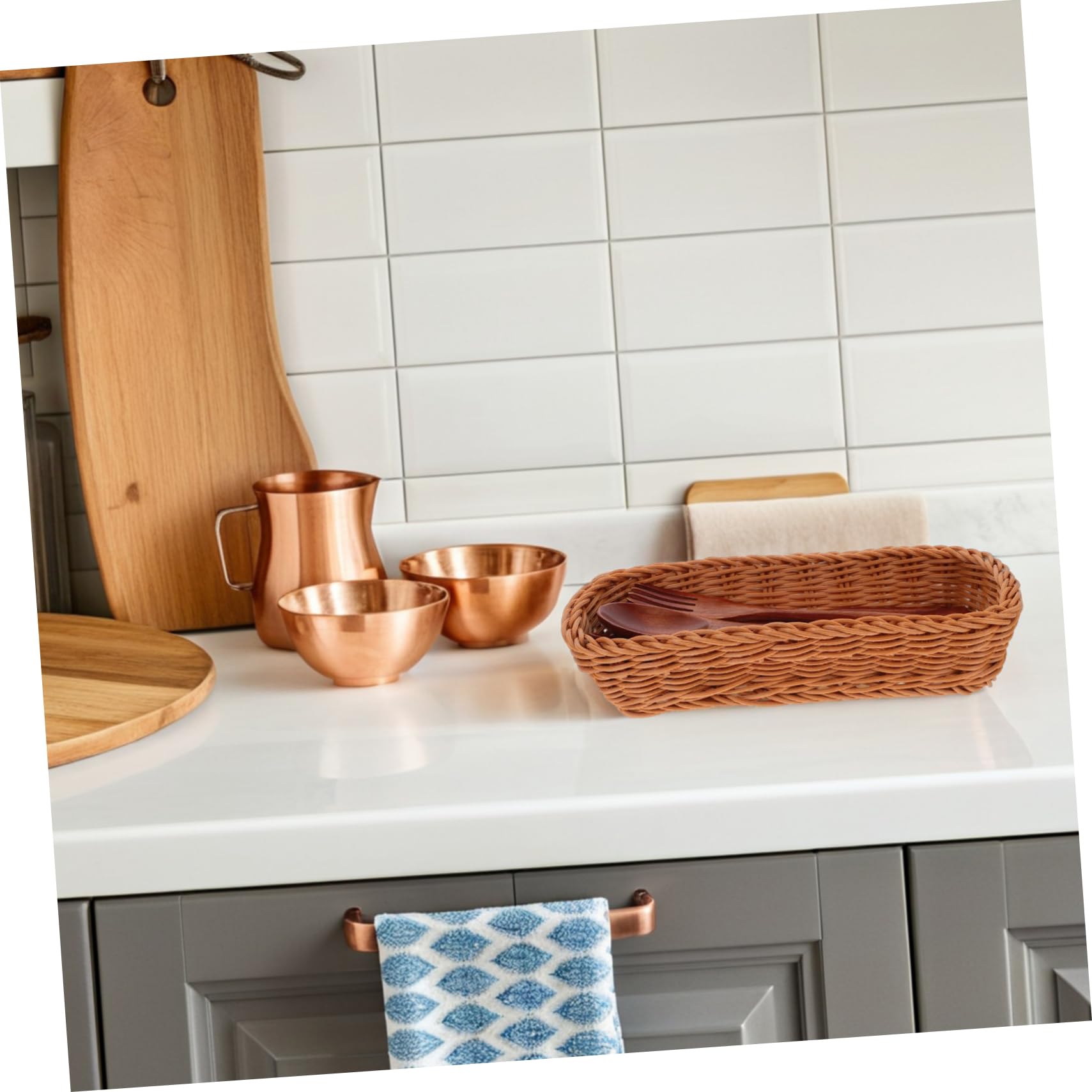 PRETYZOOM Organizador de Cubiertos Cesta de Almacenamiento Tejida de PP Cesta para Utensilios Cocina Práctica para Palillos Cucharas Tenedores