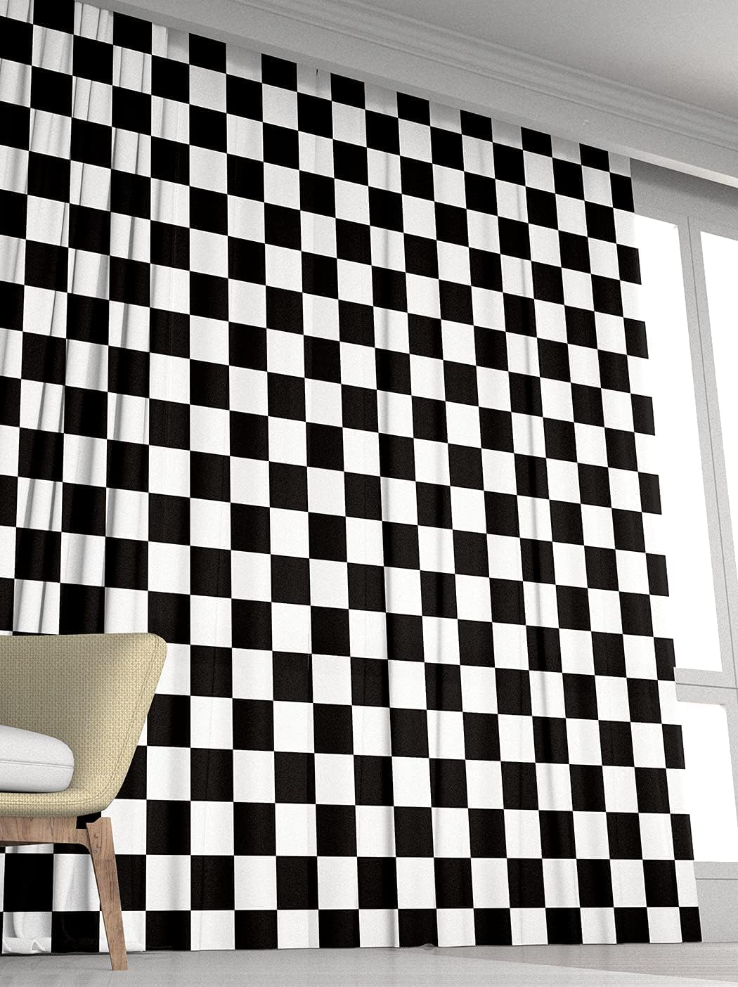 Black and White Window Drapes Curtain Checkered Flag Racing Race Car Line Rod Pocket Drapes Curtain for Living Room Home Decor 21x63 Inches 2 Panels