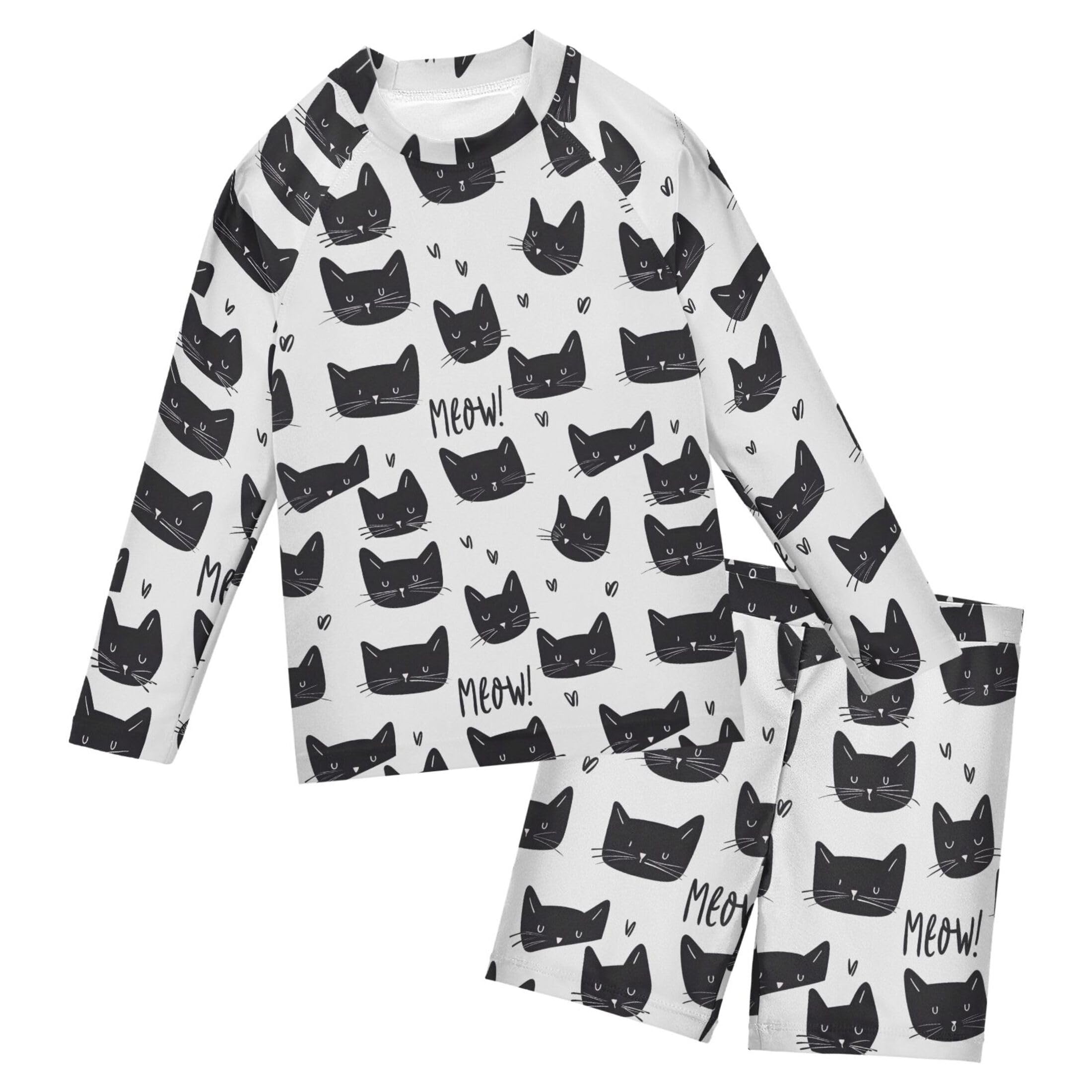 Cat Cute Animal Baby Boys' Toddler Long Sleeved Rashguard Swim Bathing Suit Set B0403515
