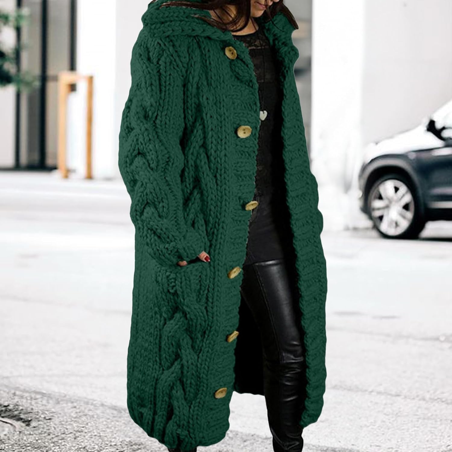 Long Cardigan Sweaters for Womens Fall Cable Knit Casual Coats Long Sleeve Button Open Front Winter Plus Size Sweater - Image 2