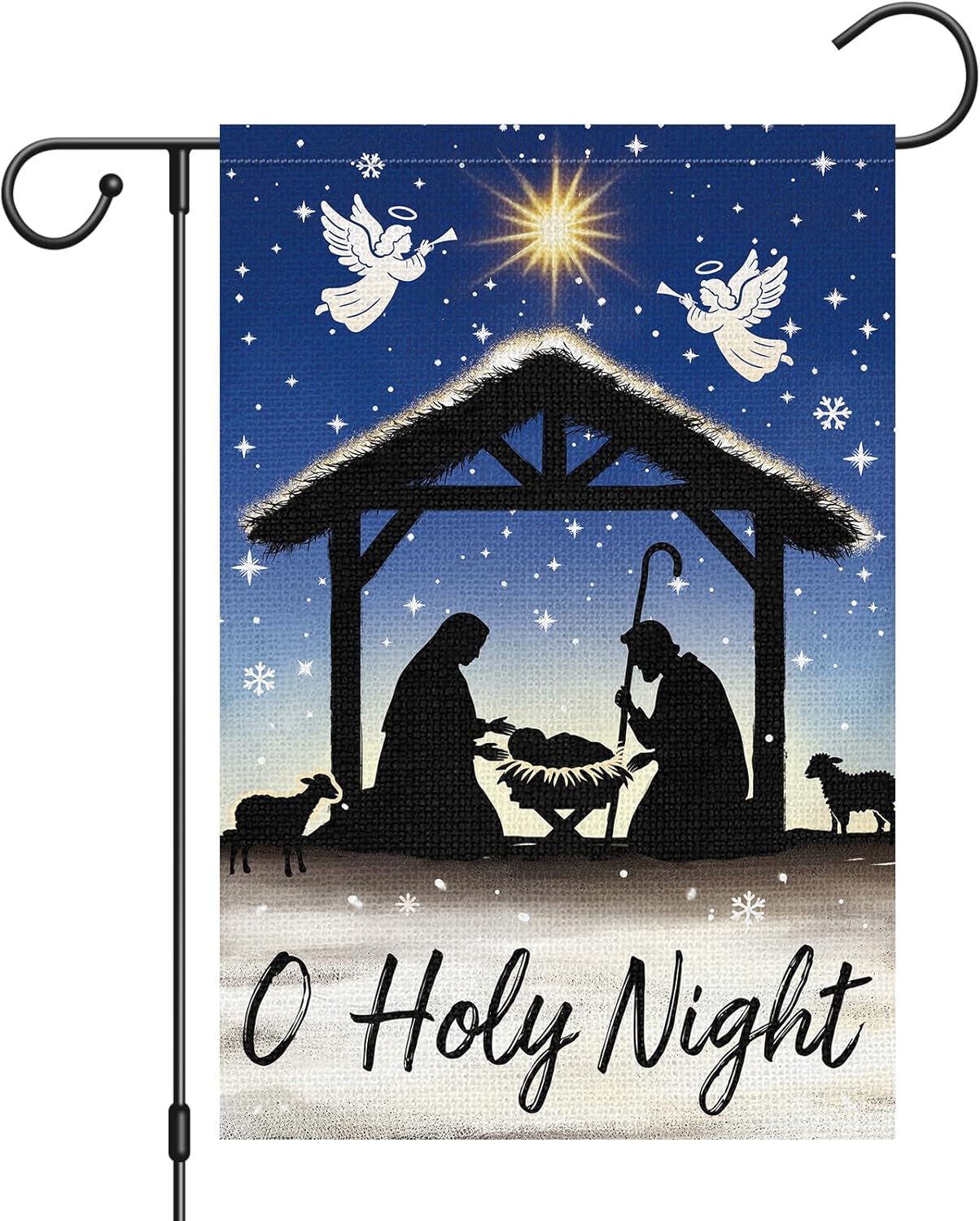 Heyfibro O Holy Night Christmas Garden Flag 12 x 18 Inch Double Sided Burlap Nativity Christ with Star of Bethlehem Jesus Religious Yard Flags for Xmas Winter Farmhouse Seasonal Decor(ONLY FLAG)