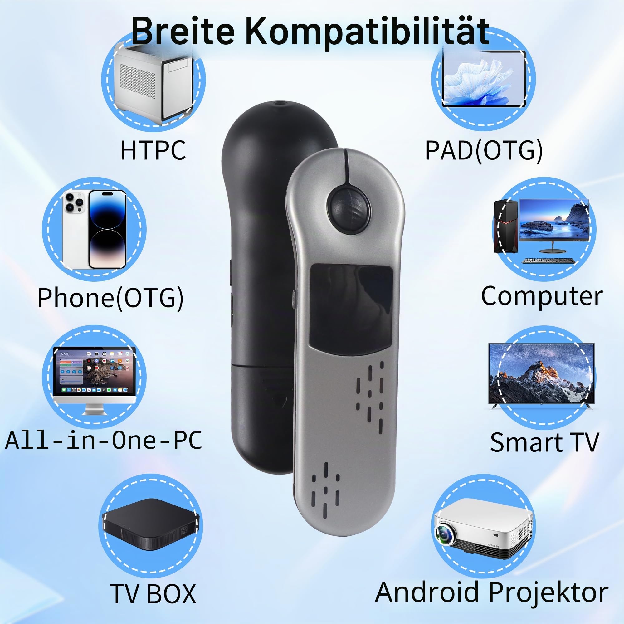 Fingerspitzen Scrolling Mini Bluetooth-Maus,BT5.3+2.4G+USB-C,Drei-Modus+Touchpad,4in1Tragbare Page Turner Handheld Air Mouse Presenter Fernbedienung,Kabellose Finger Scroller für TikTok pad phone,Grau