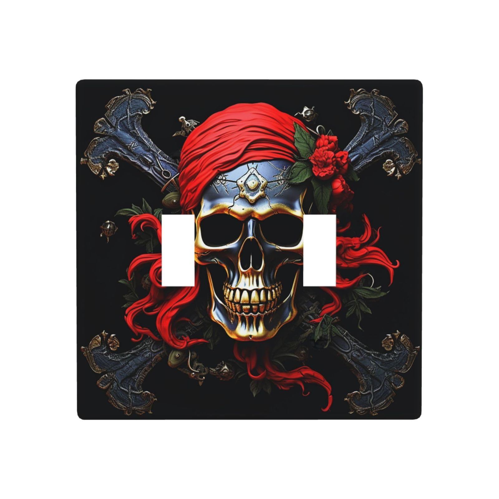 2 Gang Double Toggle Wall Plates, Unbreakable Decorative Duplex Light Switch Plate Covers Pirate Skull Electrical Switchplate Cover Faceplate For Bathroom Kitchen Decor