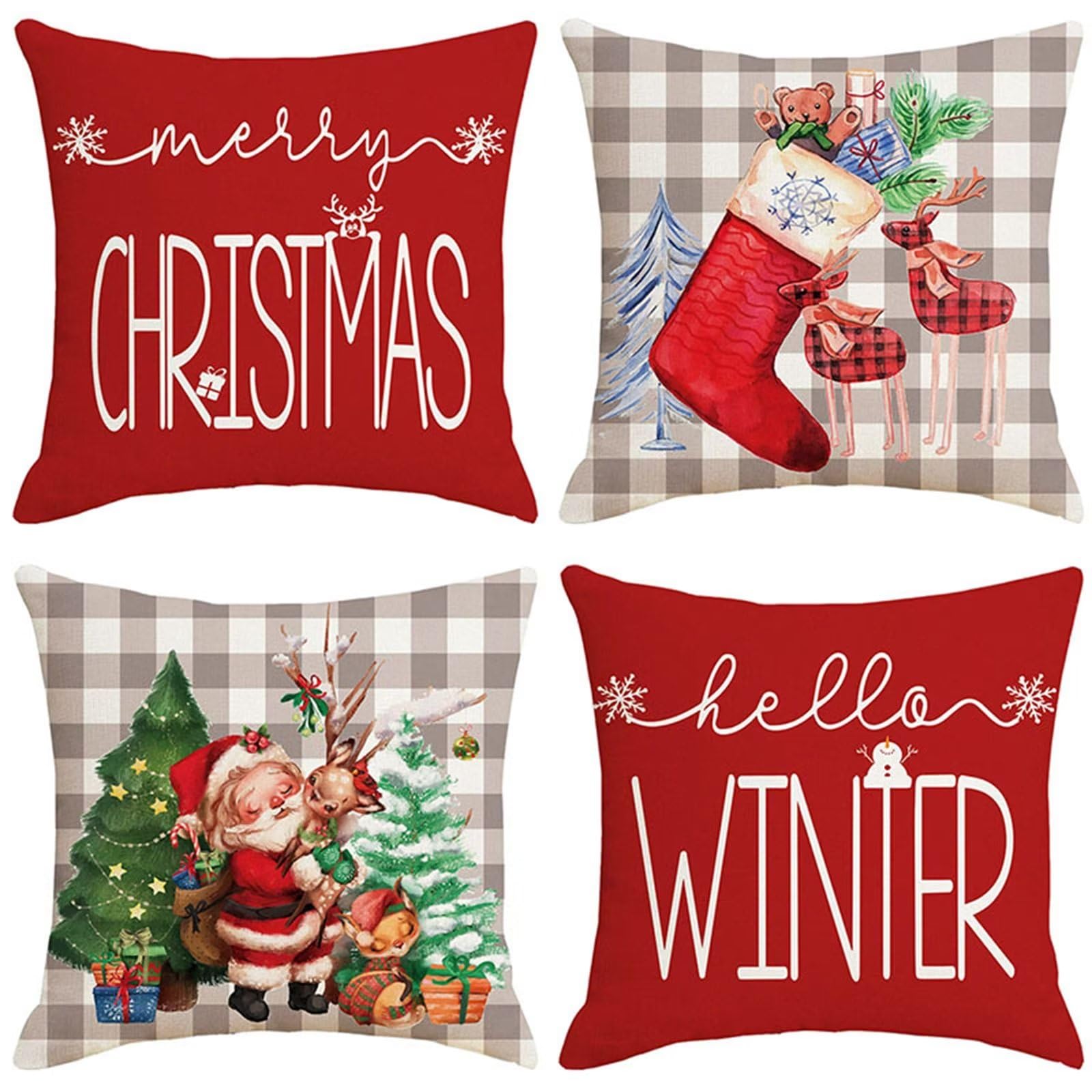 Noël taie d'oreiller décoration 50x50 cm pour canapé lot de 4