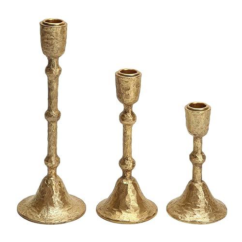 NIKKY HOME Gold Taper Candle Holders Set of 3, Vintage