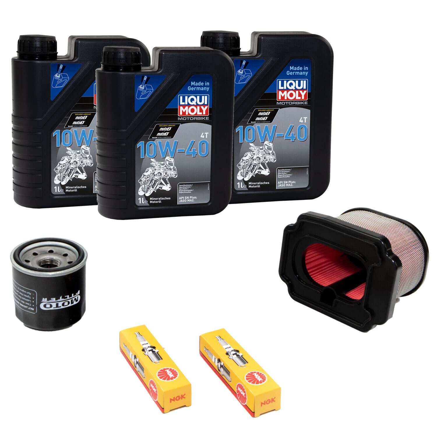 Wartungspaket Öl 3L + Luftfilter + Ölfilter + Zündkerzen für Yamaha MT-07 700 MT07 RM04 BU21 RM331 RM141 RM182 Bj 2014-2022