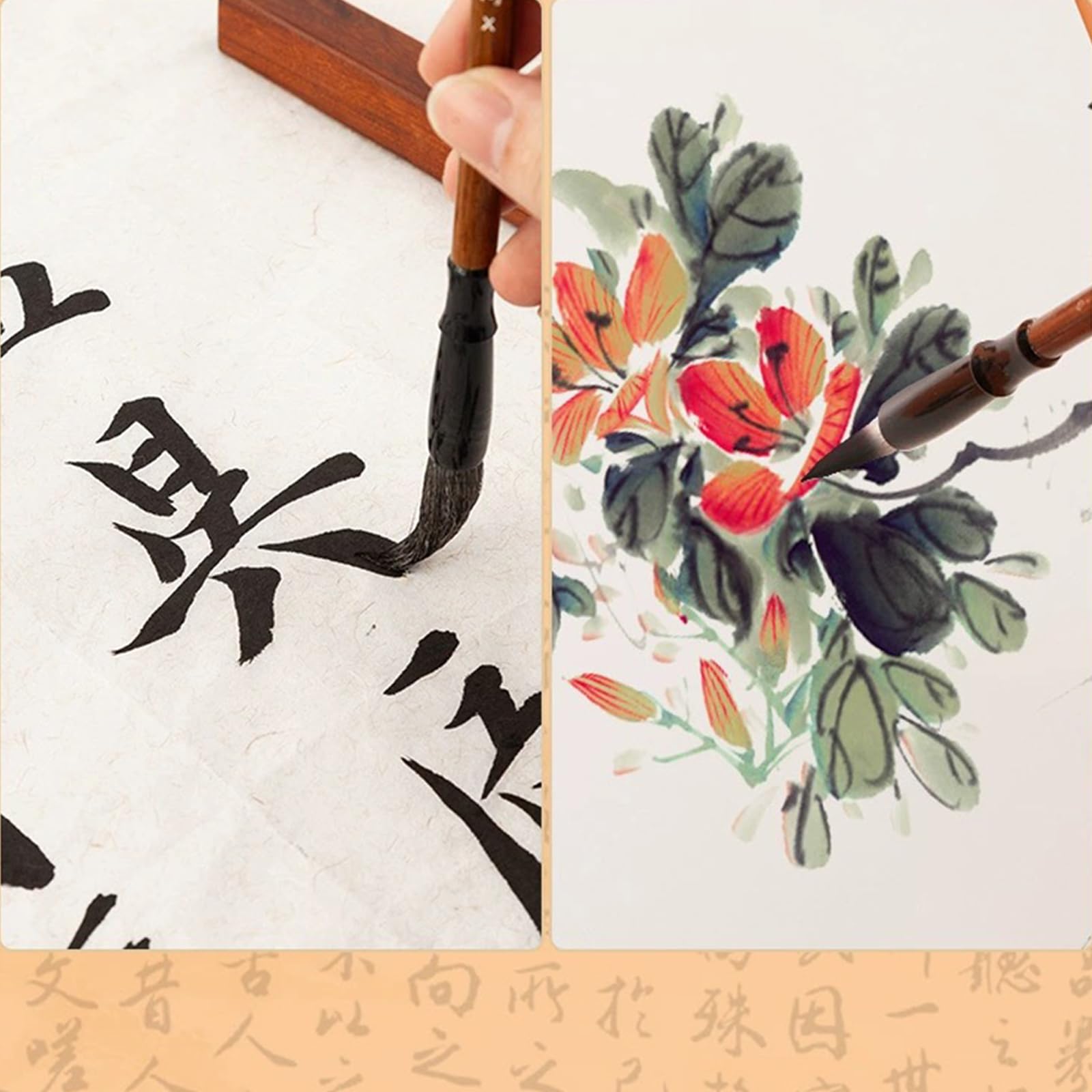 SEAMEW Chinesische Kalligraphie-Pinsel Set – 10 Stück, Rund, Wolle, Für Kanji, Sumi-e & Japanische Malerei