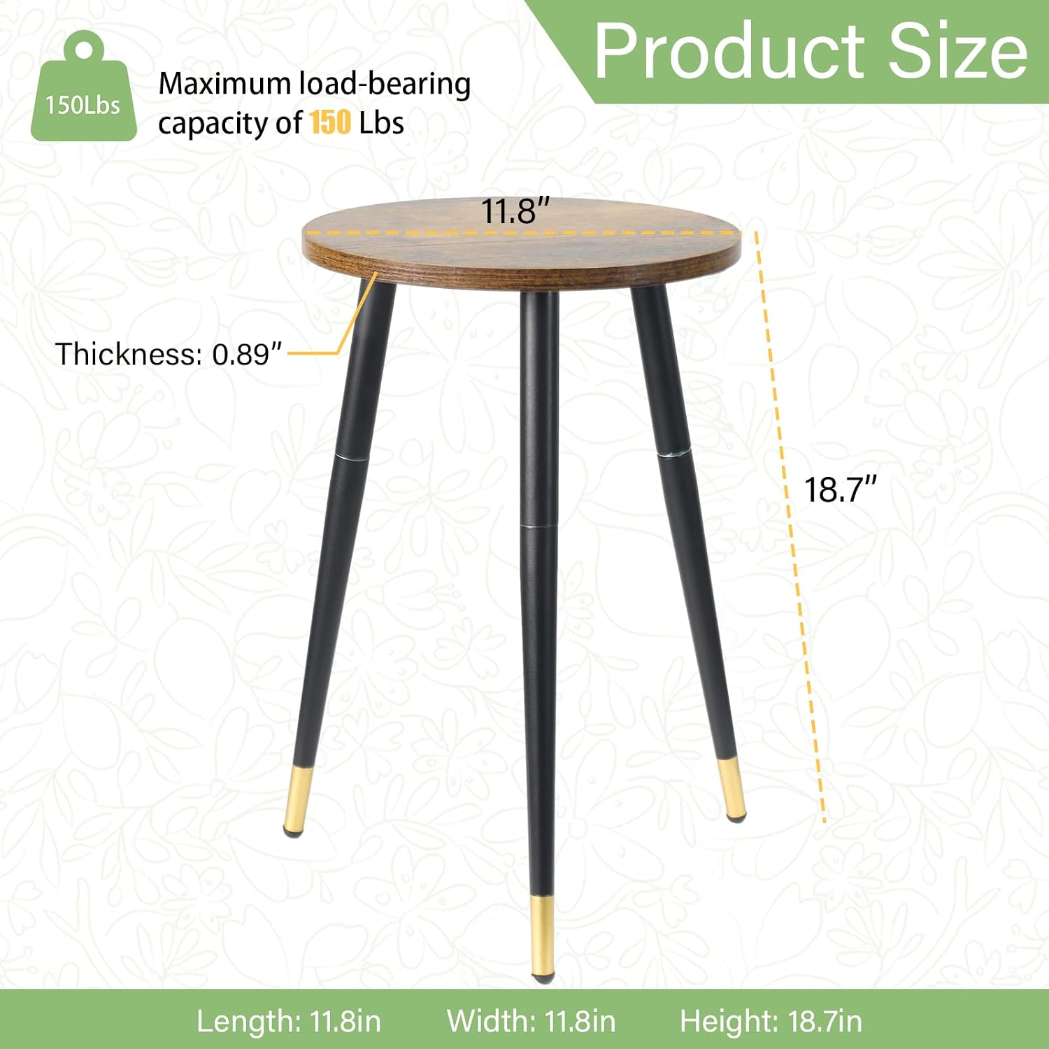 Indoor Plant Stand, Tall Plant Stand Mid-Century Wood Plant Holder with Metal Legs, Modern Plant Table Flower Pot Stand Round Side End Tables for Living Room Bedroom Balcony Garden Patio