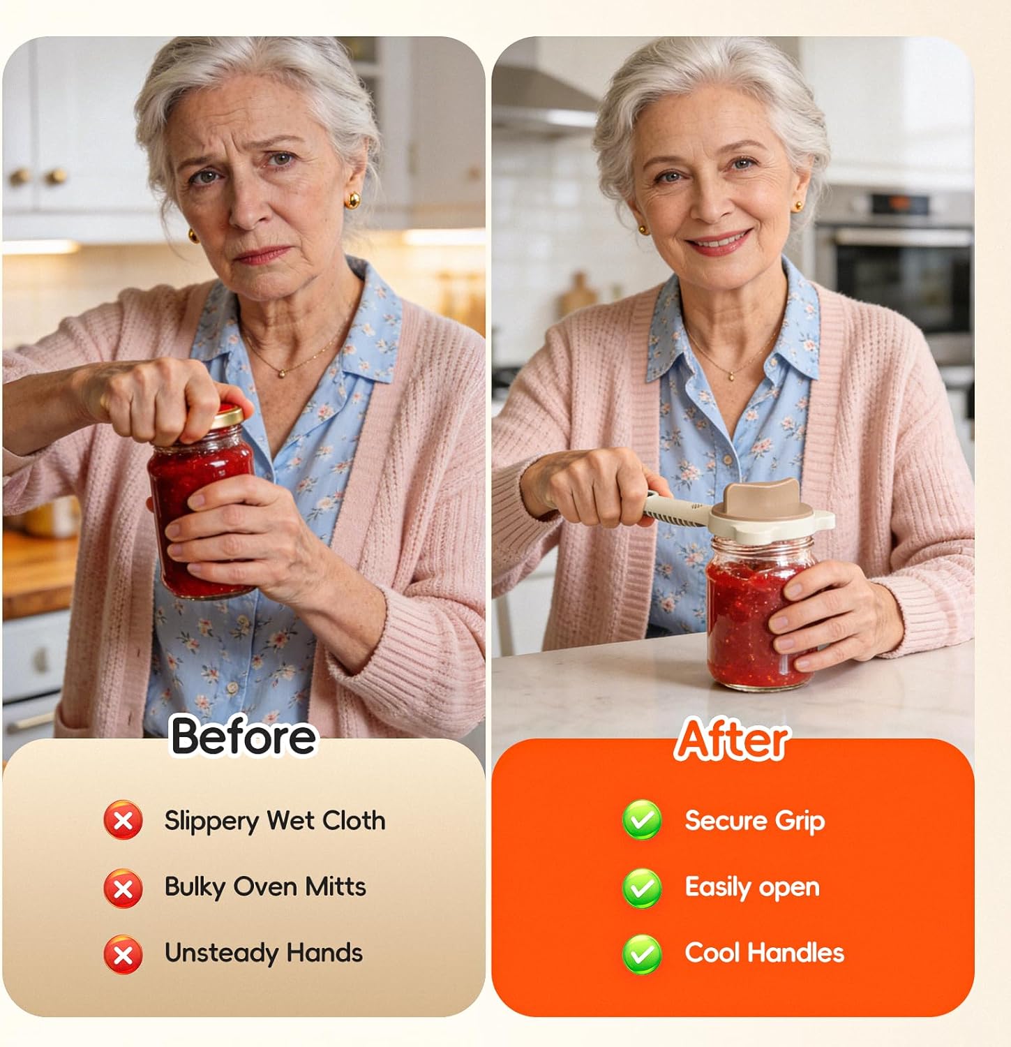 4-In-1Jar Opener,Jar Openers For Seniors,Adjustable Jar Opener Fits 1-3.5 Inch Bottle Caps,Perfect or Arthritis and WeakHands,Works Beer,Sauces,Canned Goods(Included Magnetic Hook) 2Pack