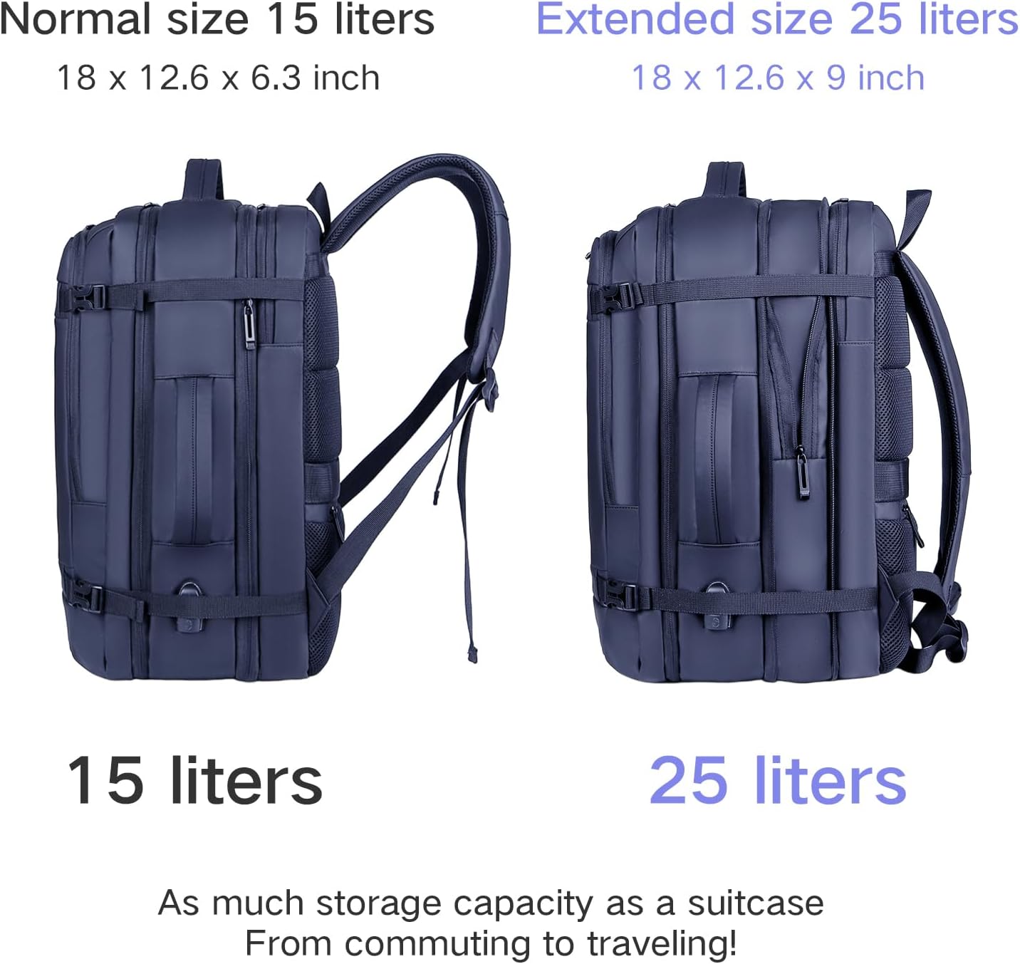 Travel Laptop Backpack, Carry on Luggage with USB Charging Hole, Lightweight Waterproof Laptop Backpack for Business
